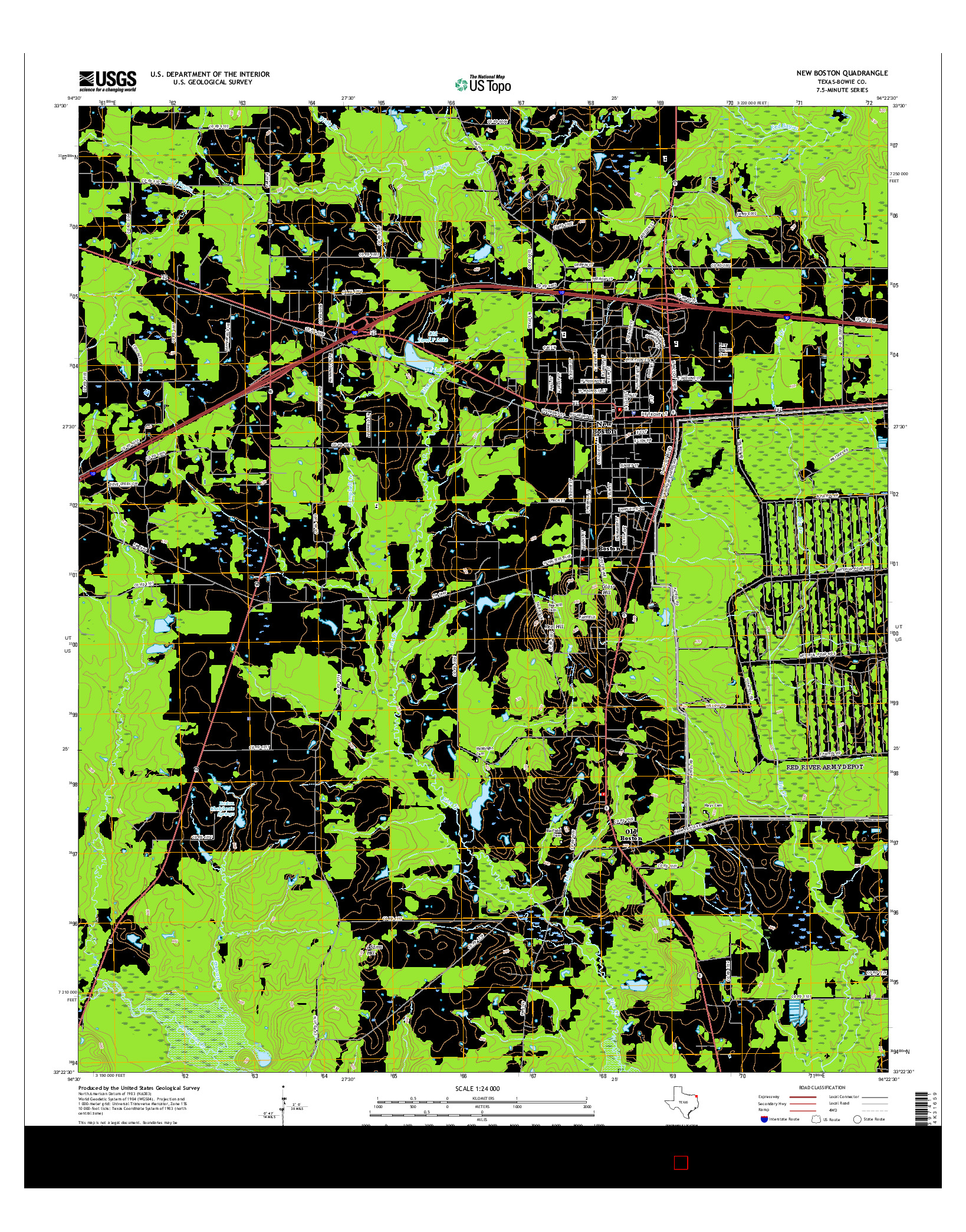 USGS US TOPO 7.5-MINUTE MAP FOR NEW BOSTON, TX 2016