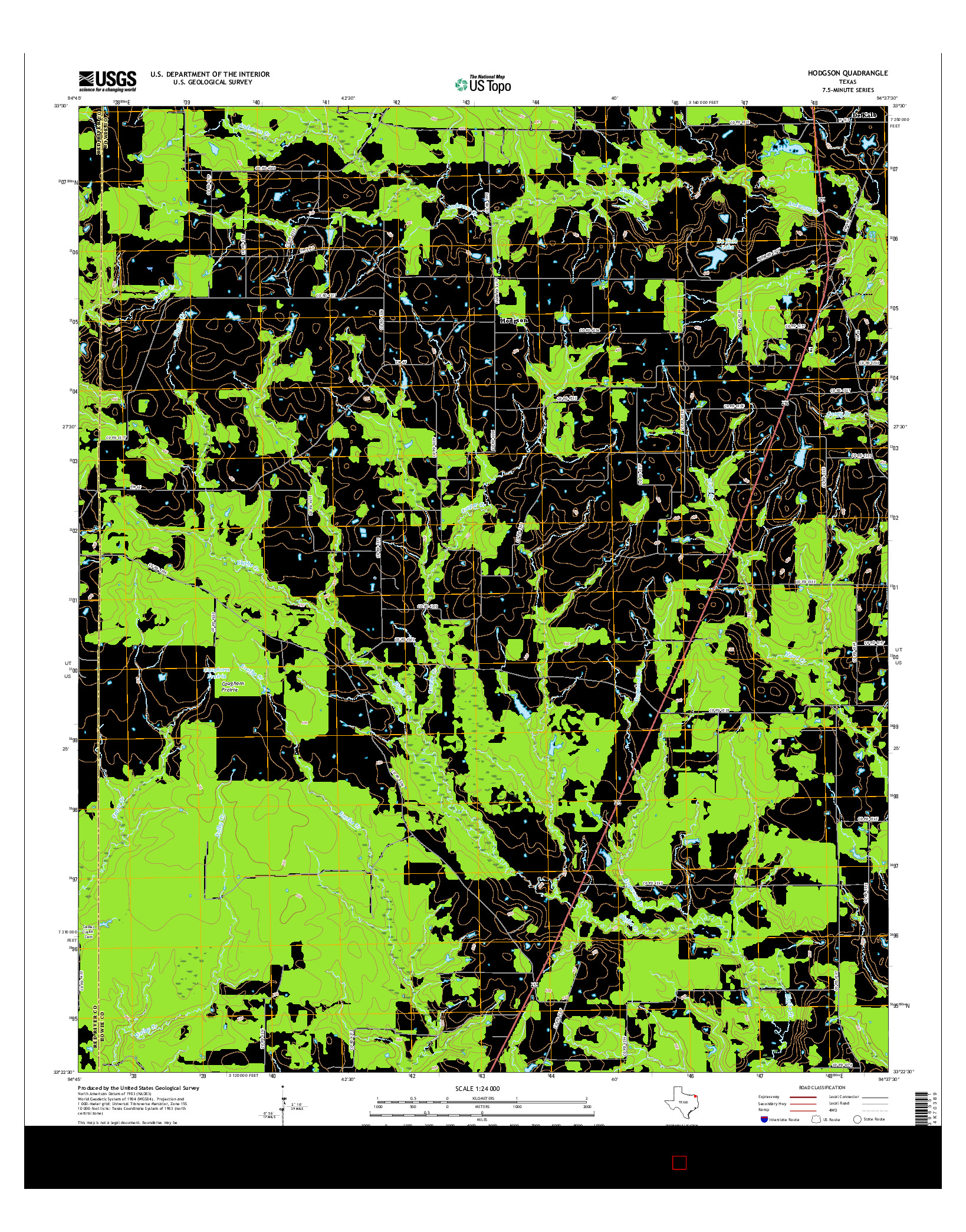 USGS US TOPO 7.5-MINUTE MAP FOR HODGSON, TX 2016