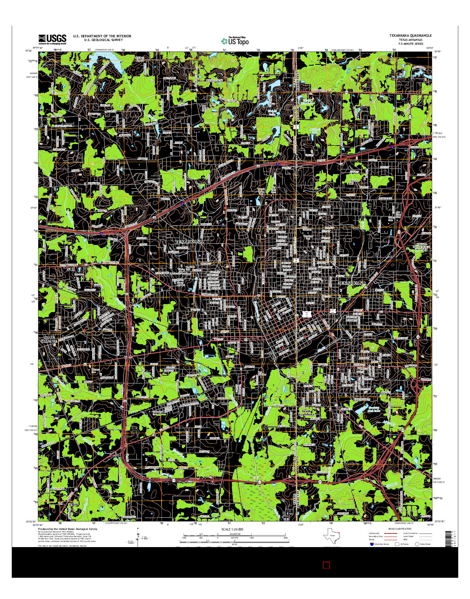 USGS US TOPO 7.5-MINUTE MAP FOR TEXARKANA, TX-AR 2016