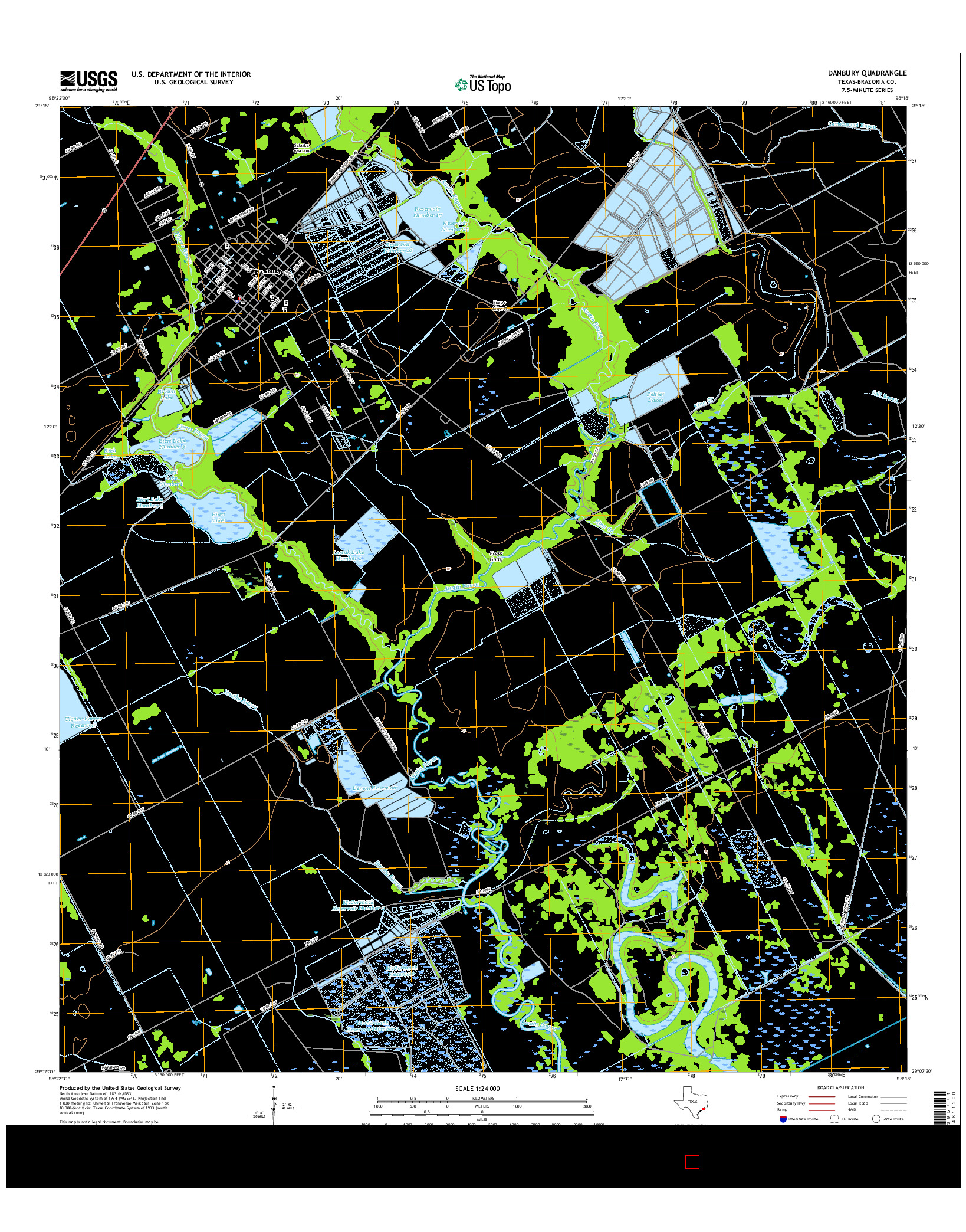 USGS US TOPO 7.5-MINUTE MAP FOR DANBURY, TX 2016