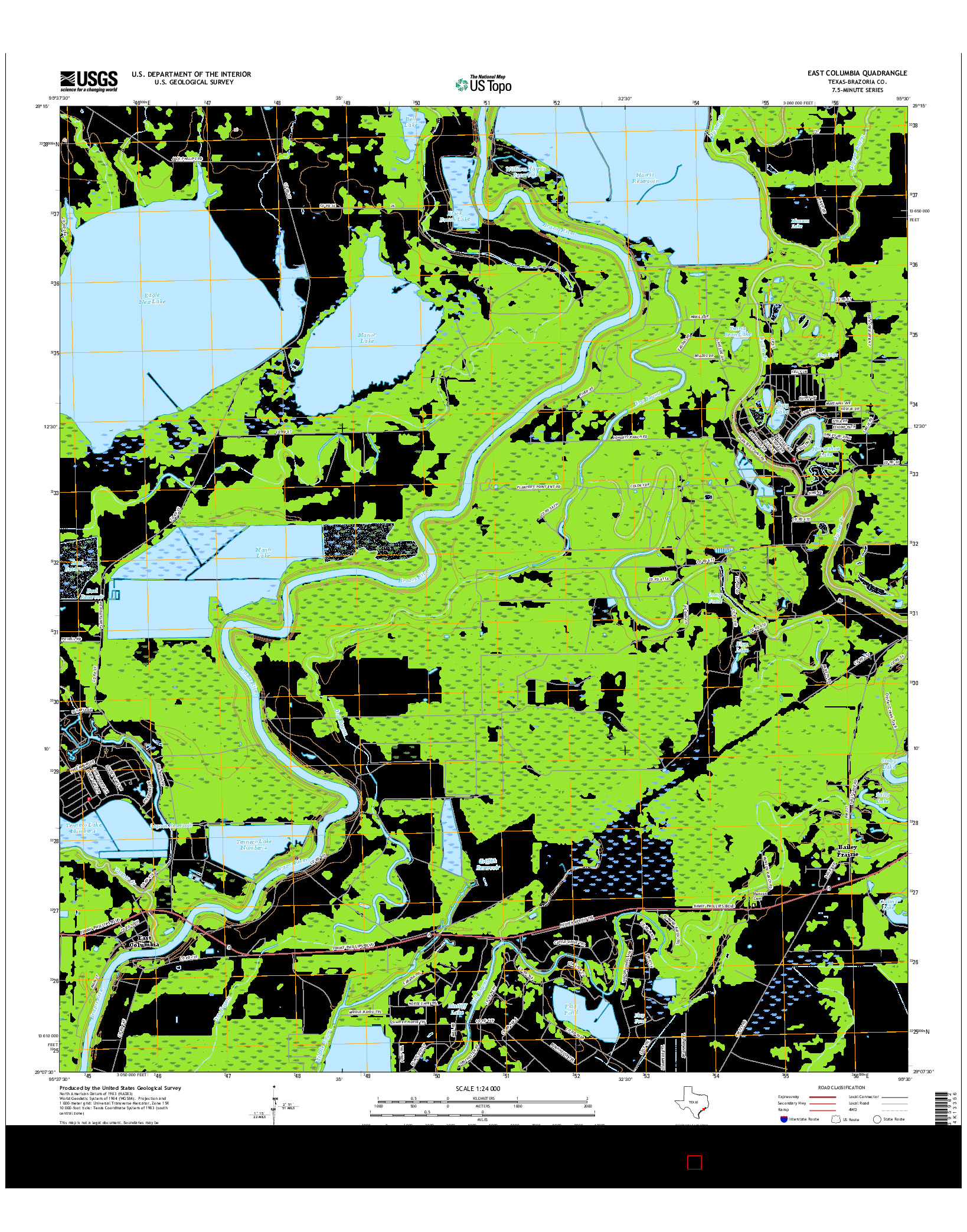 USGS US TOPO 7.5-MINUTE MAP FOR EAST COLUMBIA, TX 2016