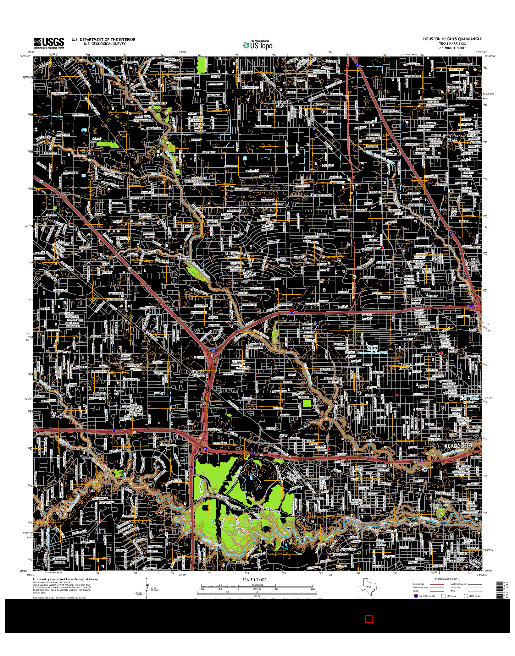 USGS US TOPO 7.5-MINUTE MAP FOR HOUSTON HEIGHTS, TX 2016