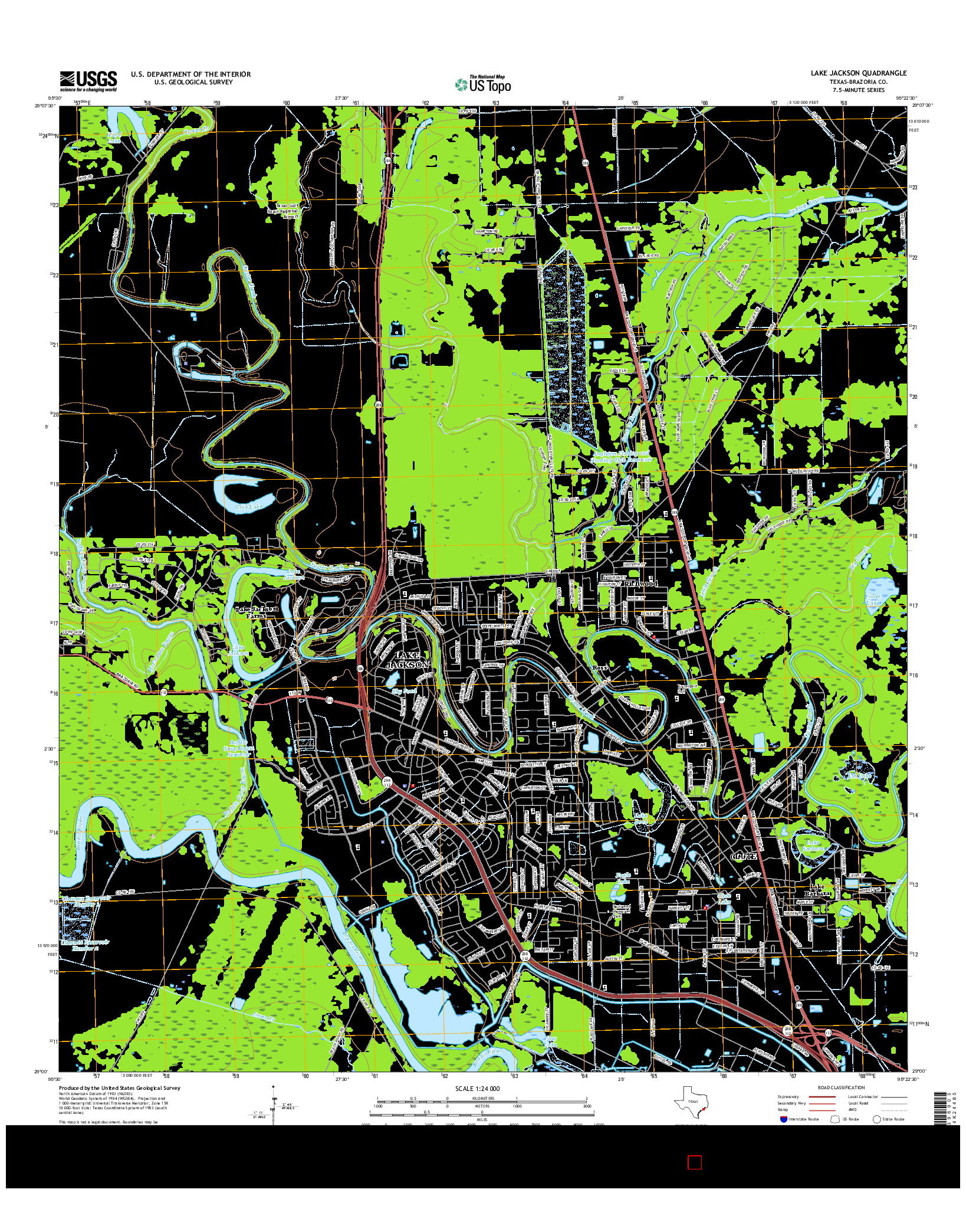 USGS US TOPO 7.5-MINUTE MAP FOR LAKE JACKSON, TX 2016