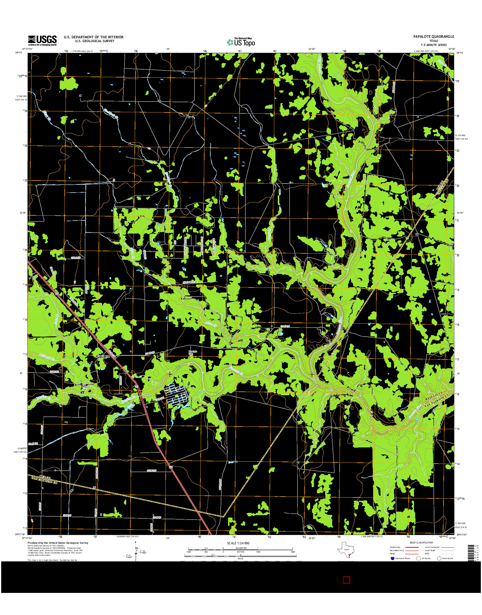 USGS US TOPO 7.5-MINUTE MAP FOR PAPALOTE, TX 2016