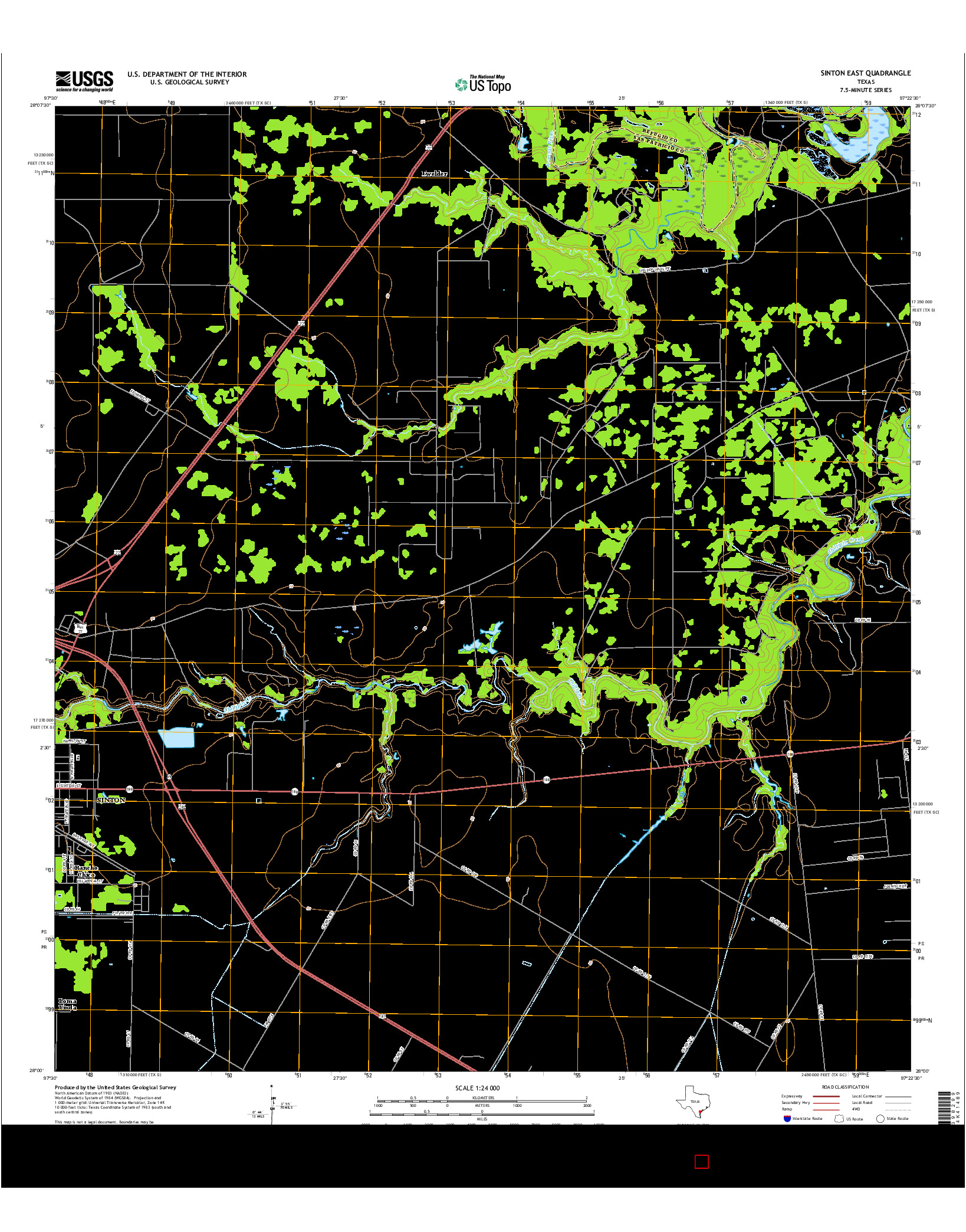 USGS US TOPO 7.5-MINUTE MAP FOR SINTON EAST, TX 2016