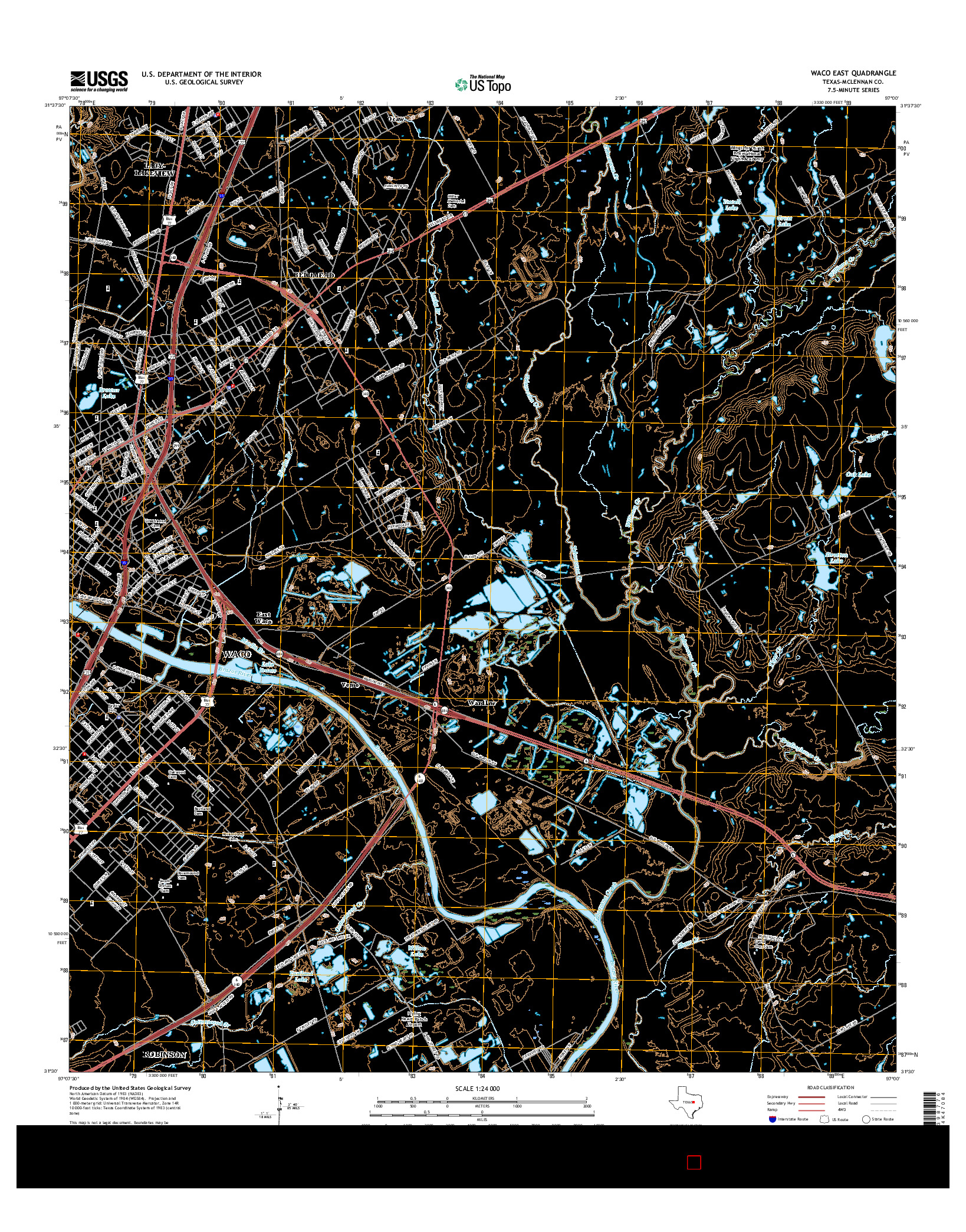 USGS US TOPO 7.5-MINUTE MAP FOR WACO EAST, TX 2016