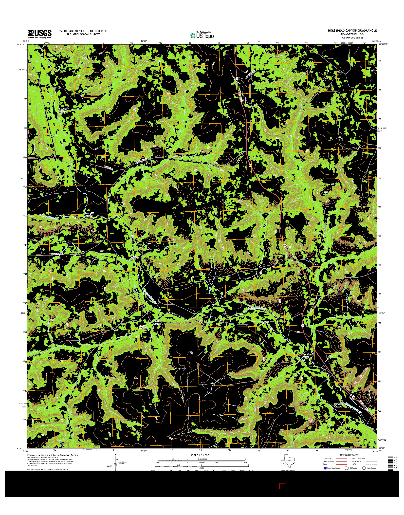 USGS US TOPO 7.5-MINUTE MAP FOR HORSEHEAD CANYON, TX 2016