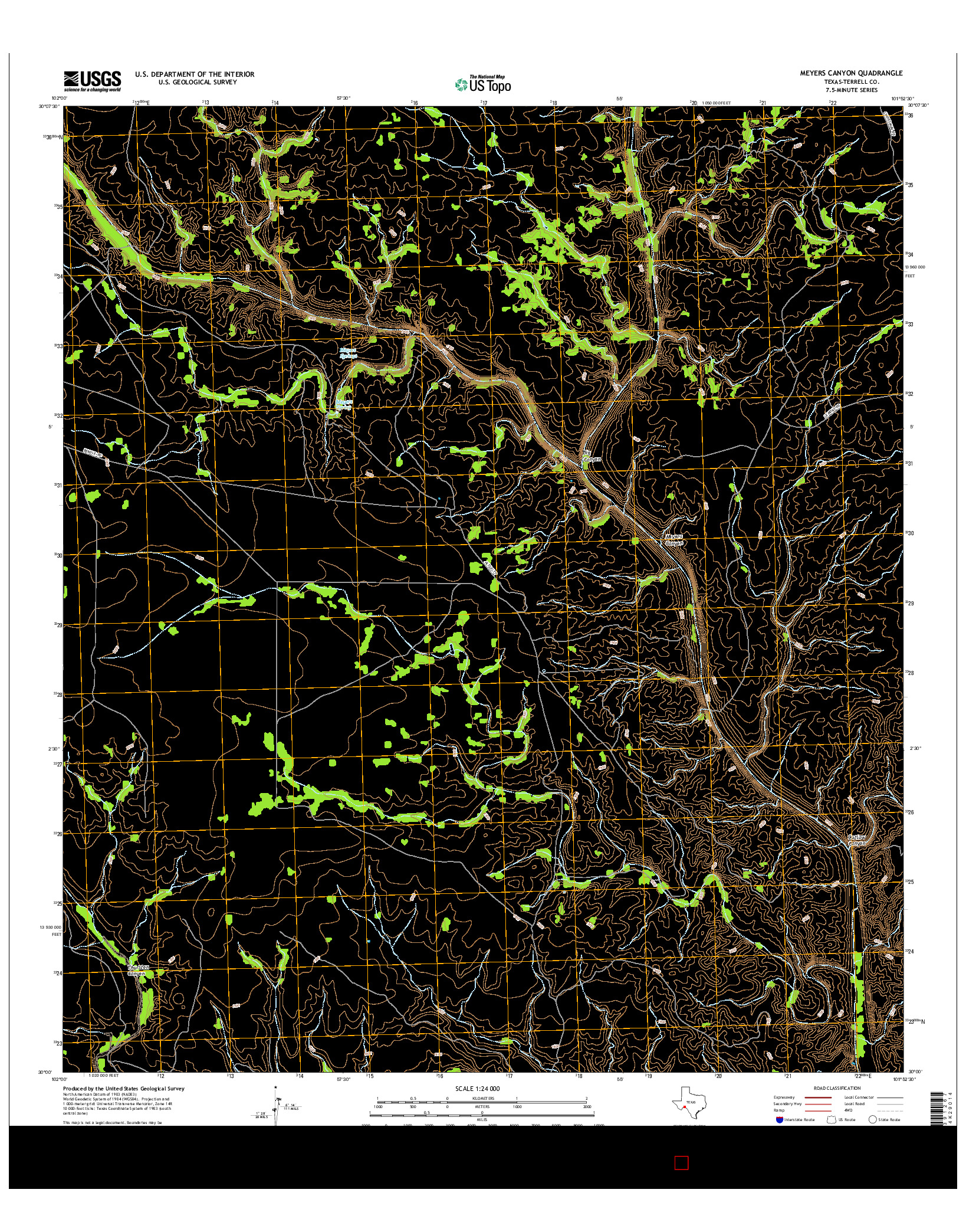 USGS US TOPO 7.5-MINUTE MAP FOR MEYERS CANYON, TX 2016