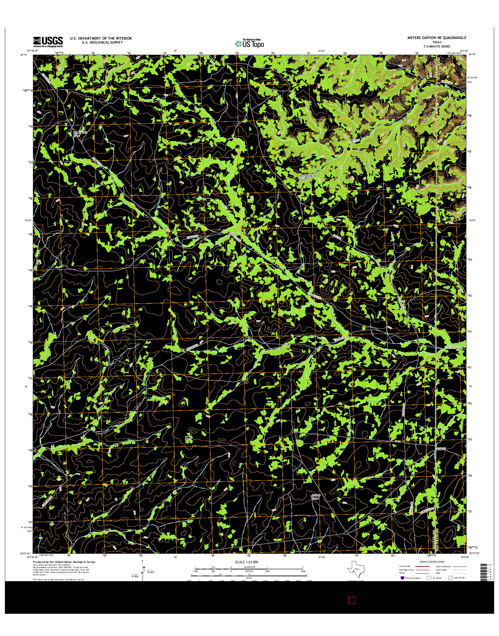 USGS US TOPO 7.5-MINUTE MAP FOR MEYERS CANYON NE, TX 2016