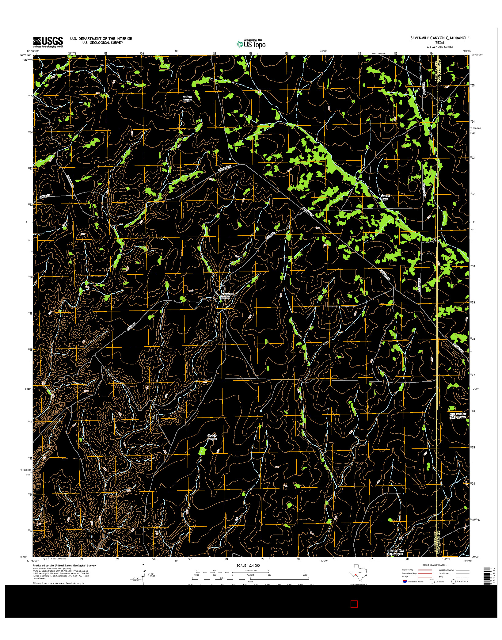 USGS US TOPO 7.5-MINUTE MAP FOR SEVENMILE CANYON, TX 2016