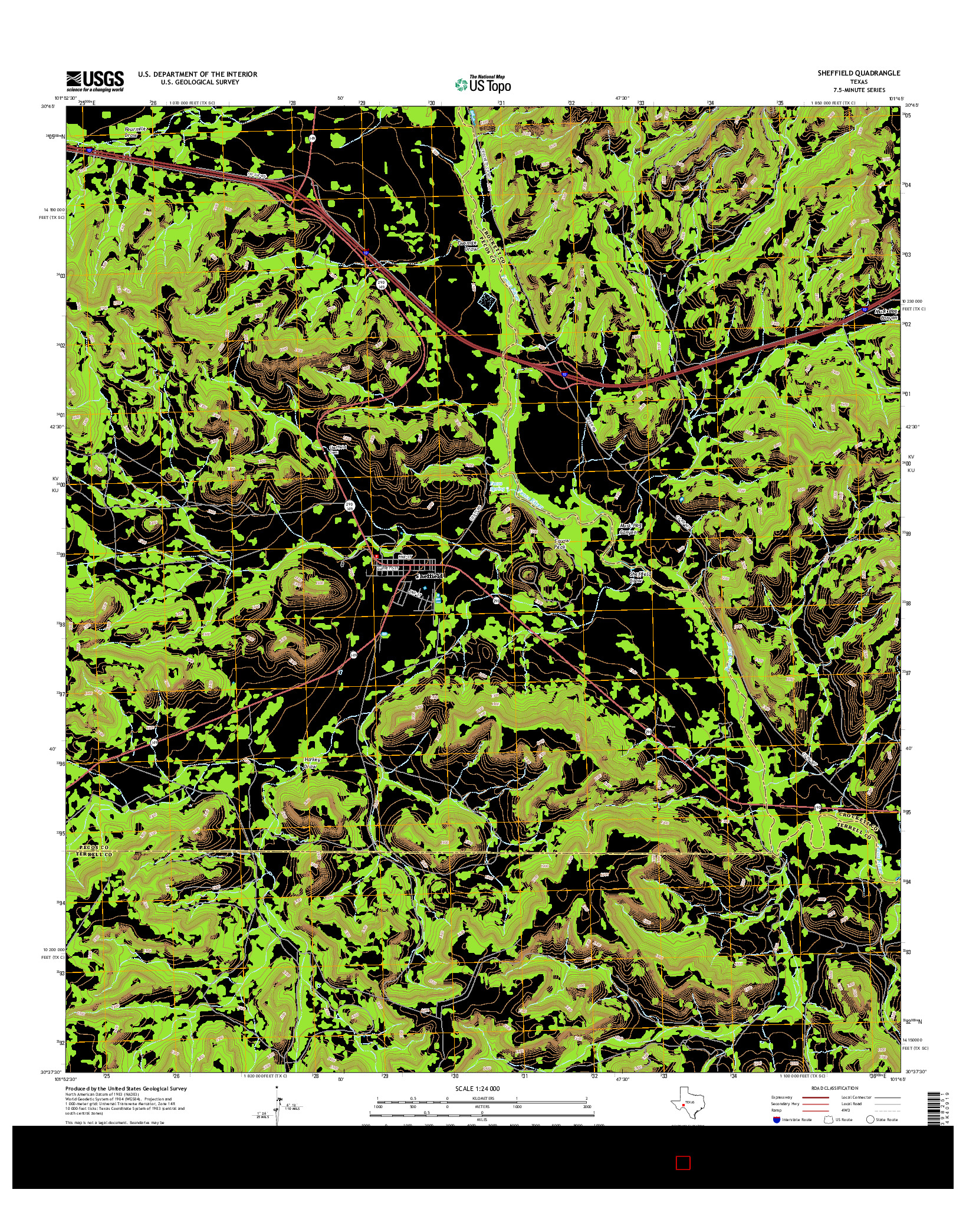 USGS US TOPO 7.5-MINUTE MAP FOR SHEFFIELD, TX 2016