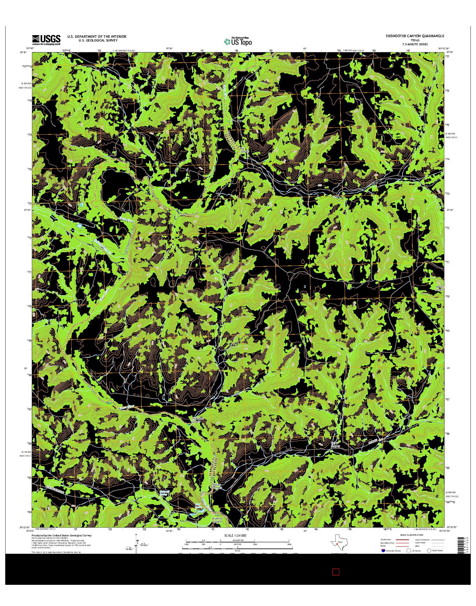 USGS US TOPO 7.5-MINUTE MAP FOR SIXSHOOTER CANYON, TX 2016