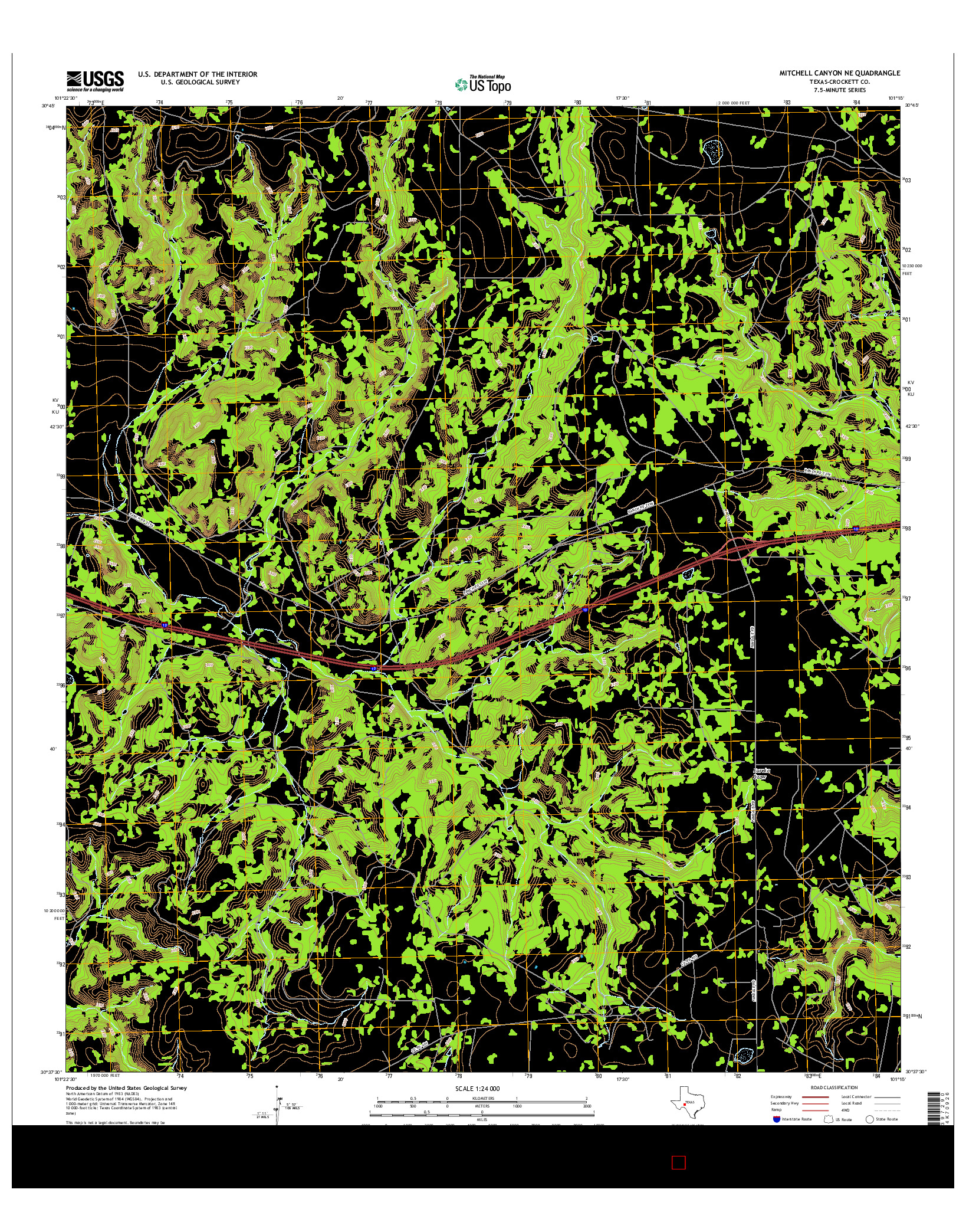 USGS US TOPO 7.5-MINUTE MAP FOR MITCHELL CANYON NE, TX 2016