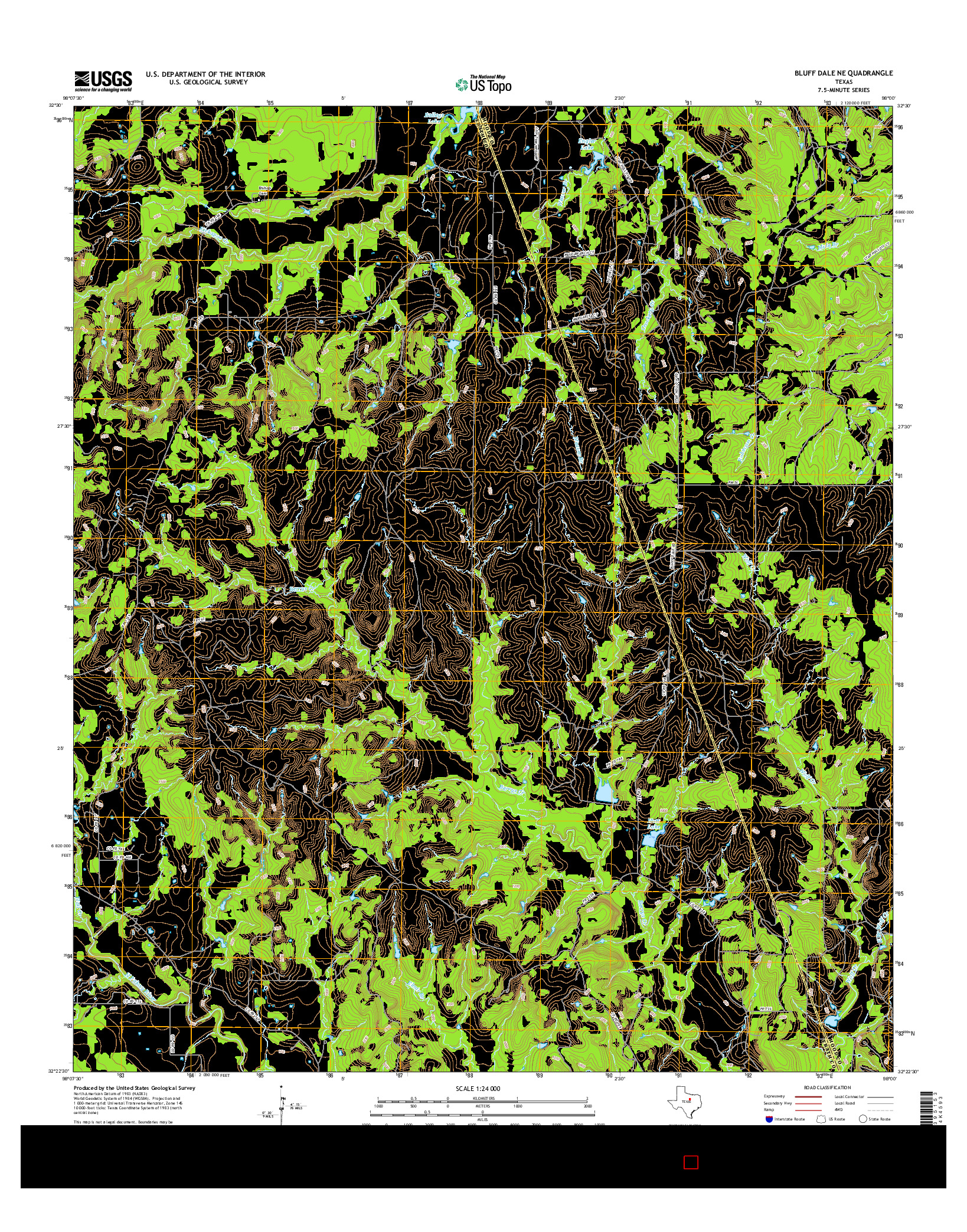 USGS US TOPO 7.5-MINUTE MAP FOR BLUFF DALE NE, TX 2016