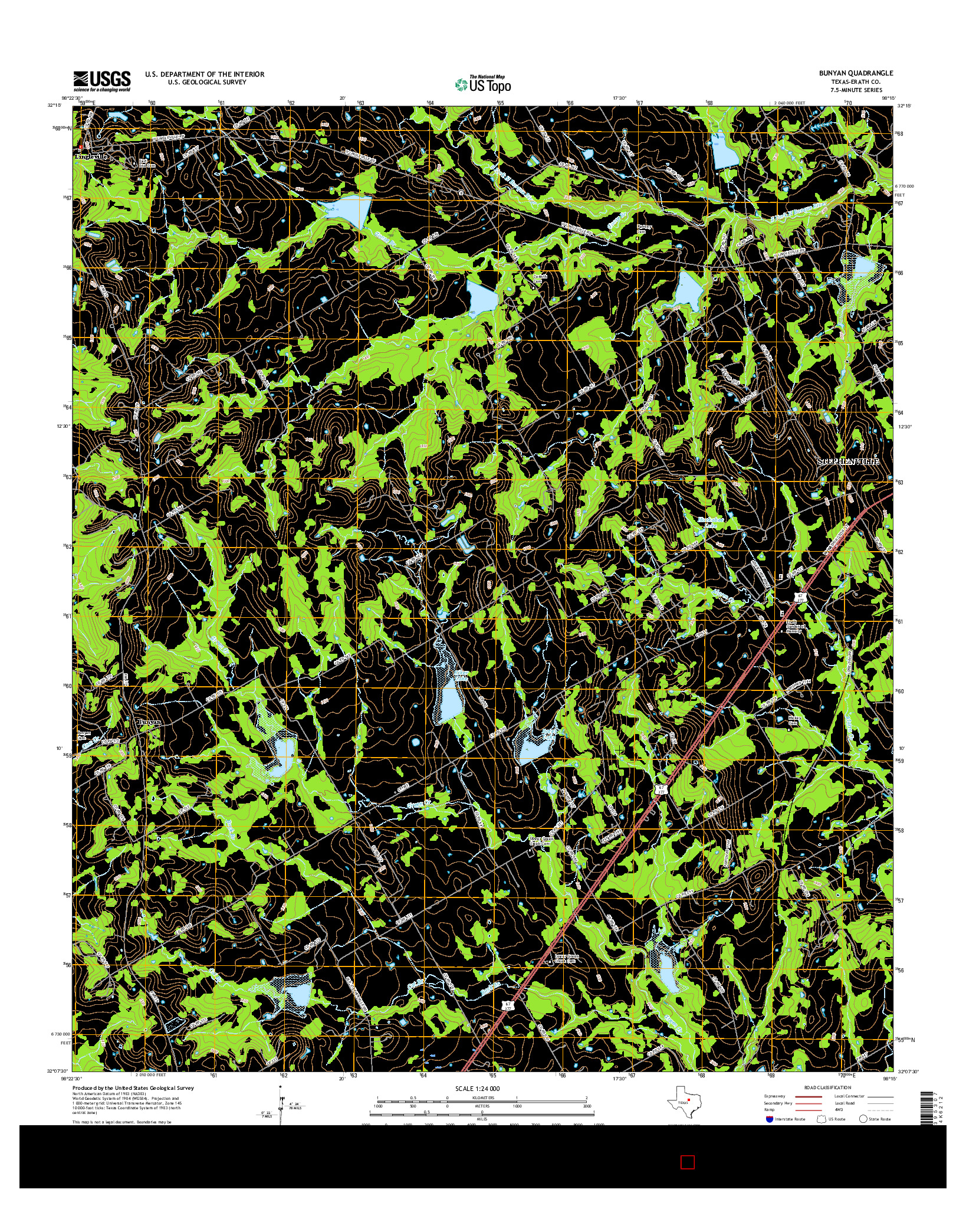 USGS US TOPO 7.5-MINUTE MAP FOR BUNYAN, TX 2016