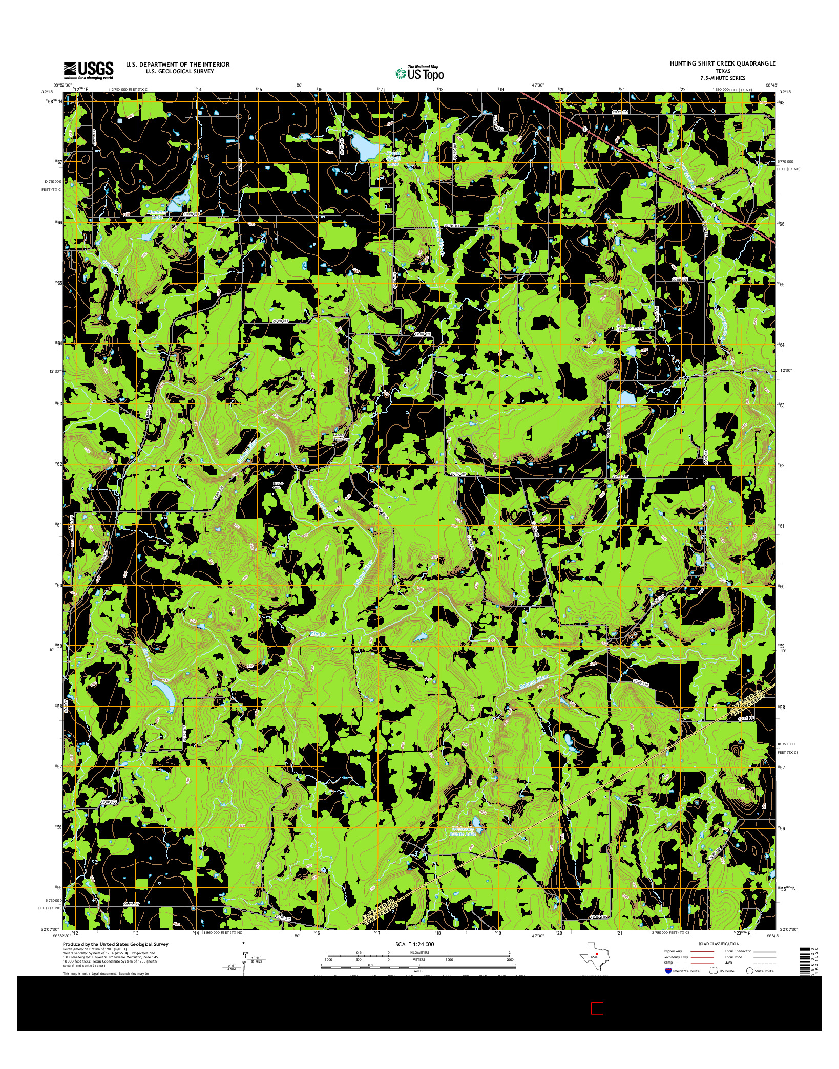 USGS US TOPO 7.5-MINUTE MAP FOR HUNTING SHIRT CREEK, TX 2016