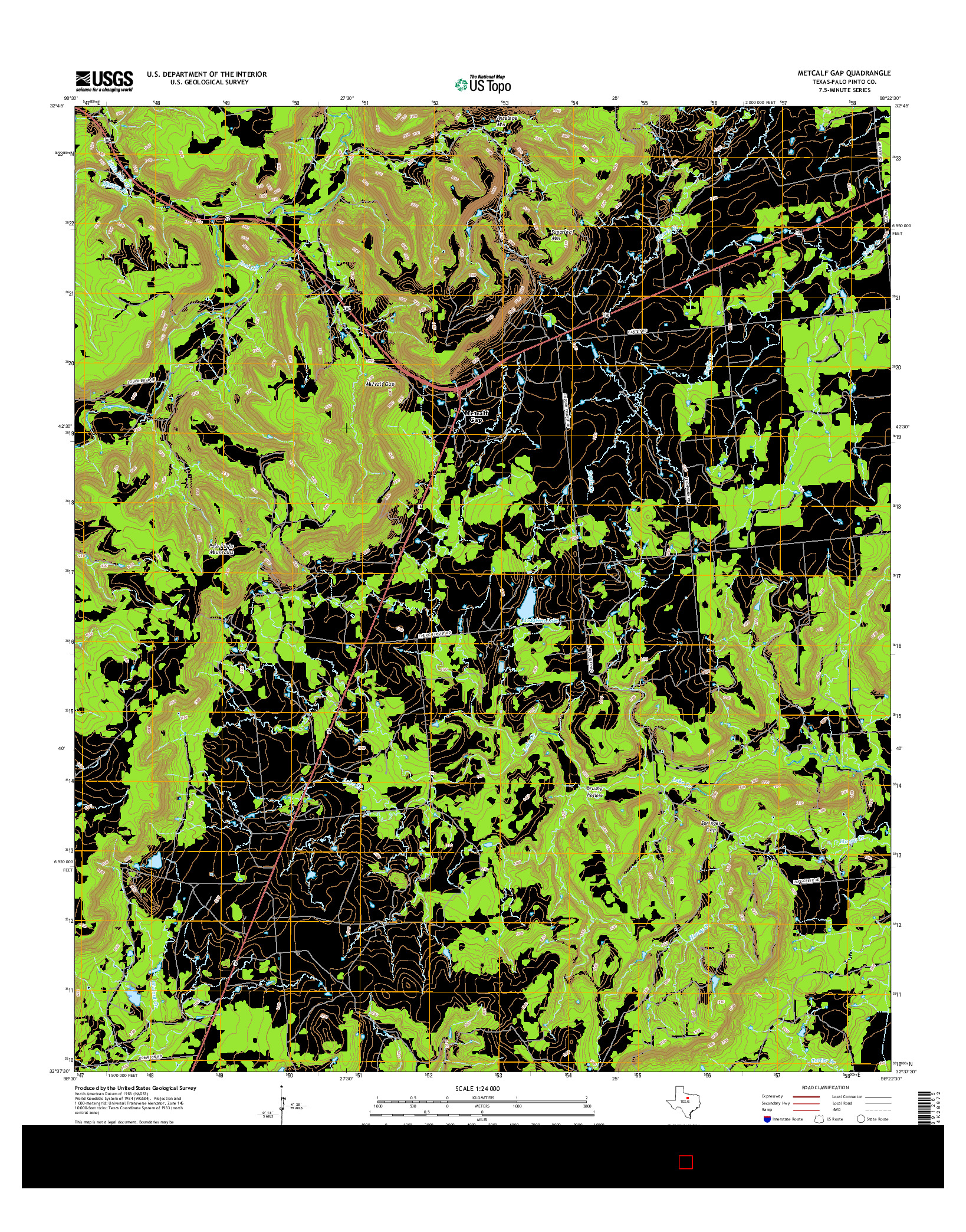 USGS US TOPO 7.5-MINUTE MAP FOR METCALF GAP, TX 2016