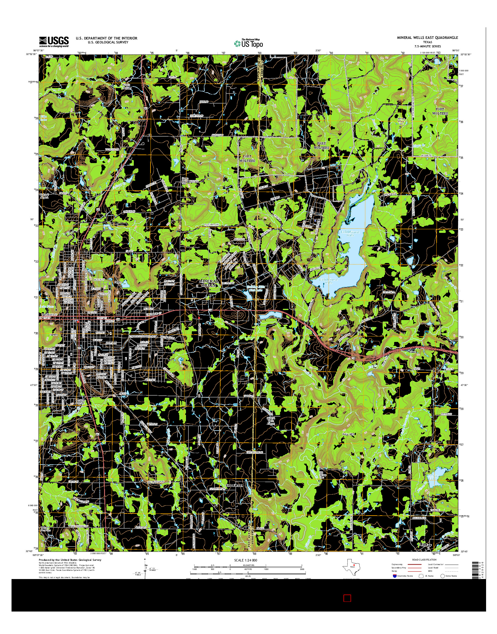 USGS US TOPO 7.5-MINUTE MAP FOR MINERAL WELLS EAST, TX 2016