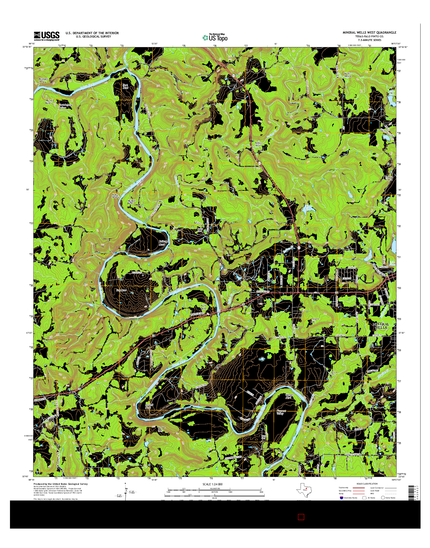 USGS US TOPO 7.5-MINUTE MAP FOR MINERAL WELLS WEST, TX 2016