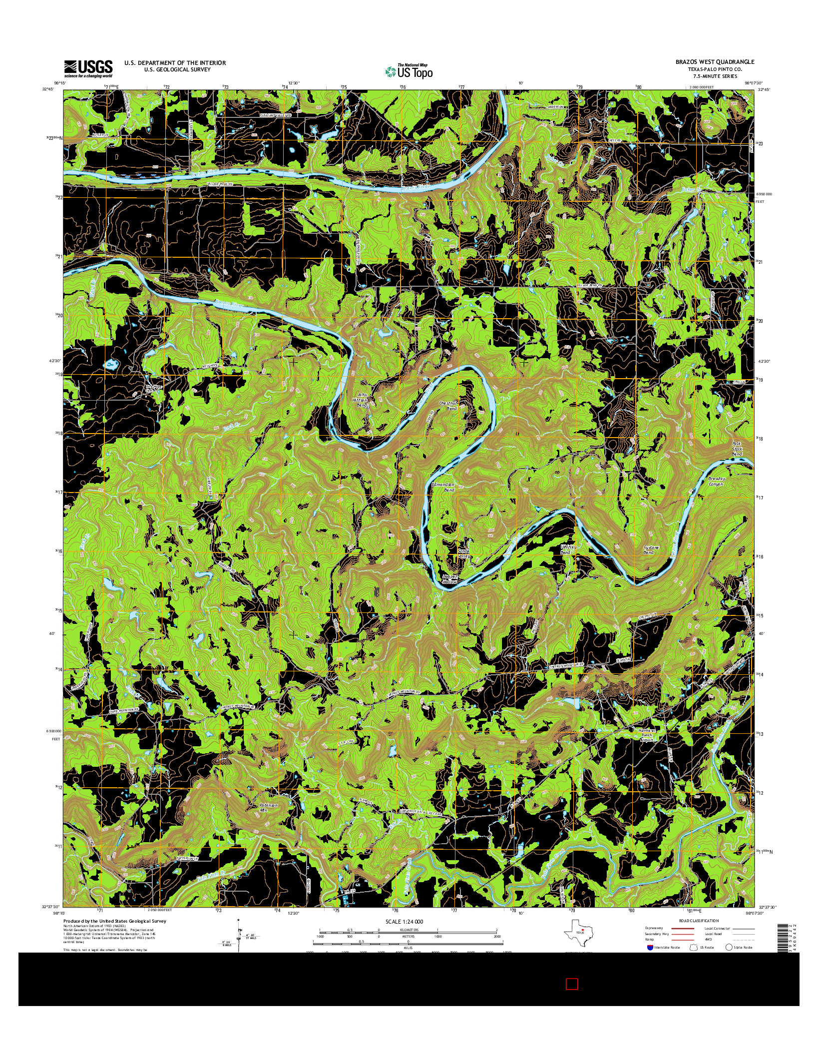 USGS US TOPO 7.5-MINUTE MAP FOR BRAZOS WEST, TX 2016