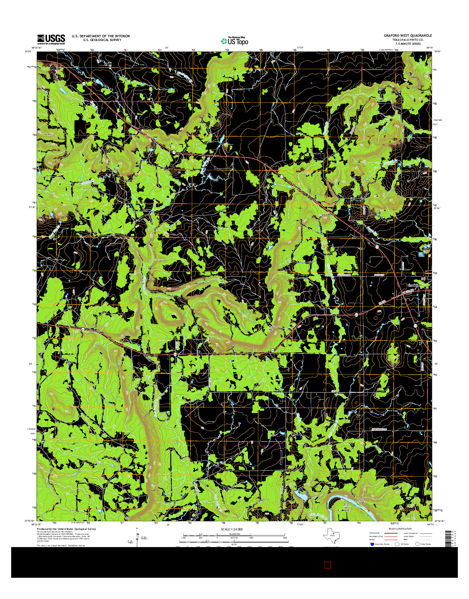 USGS US TOPO 7.5-MINUTE MAP FOR GRAFORD WEST, TX 2016