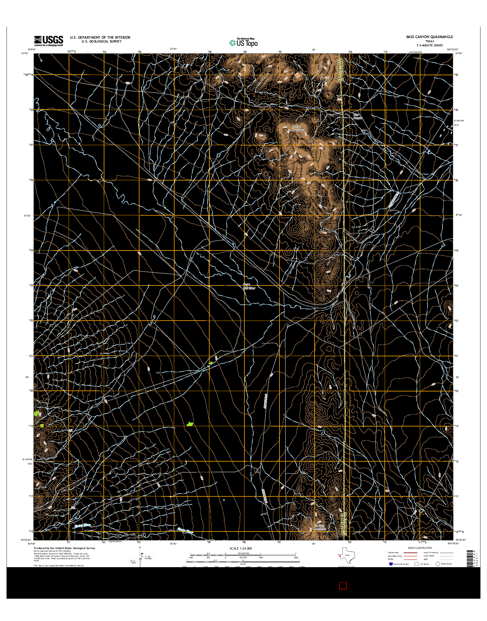 USGS US TOPO 7.5-MINUTE MAP FOR BASS CANYON, TX 2016