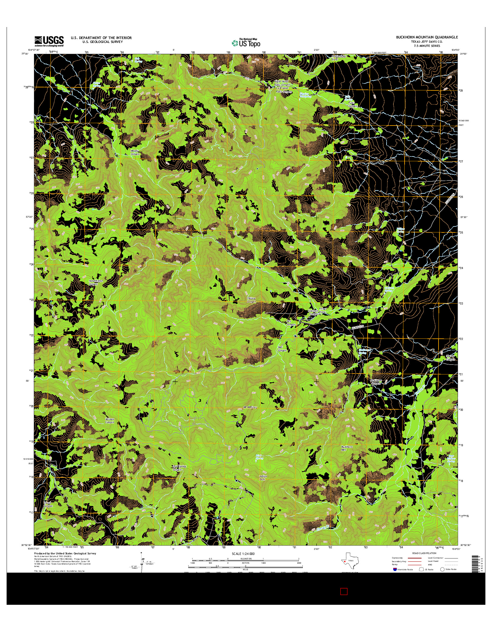 USGS US TOPO 7.5-MINUTE MAP FOR BUCKHORN MOUNTAIN, TX 2016