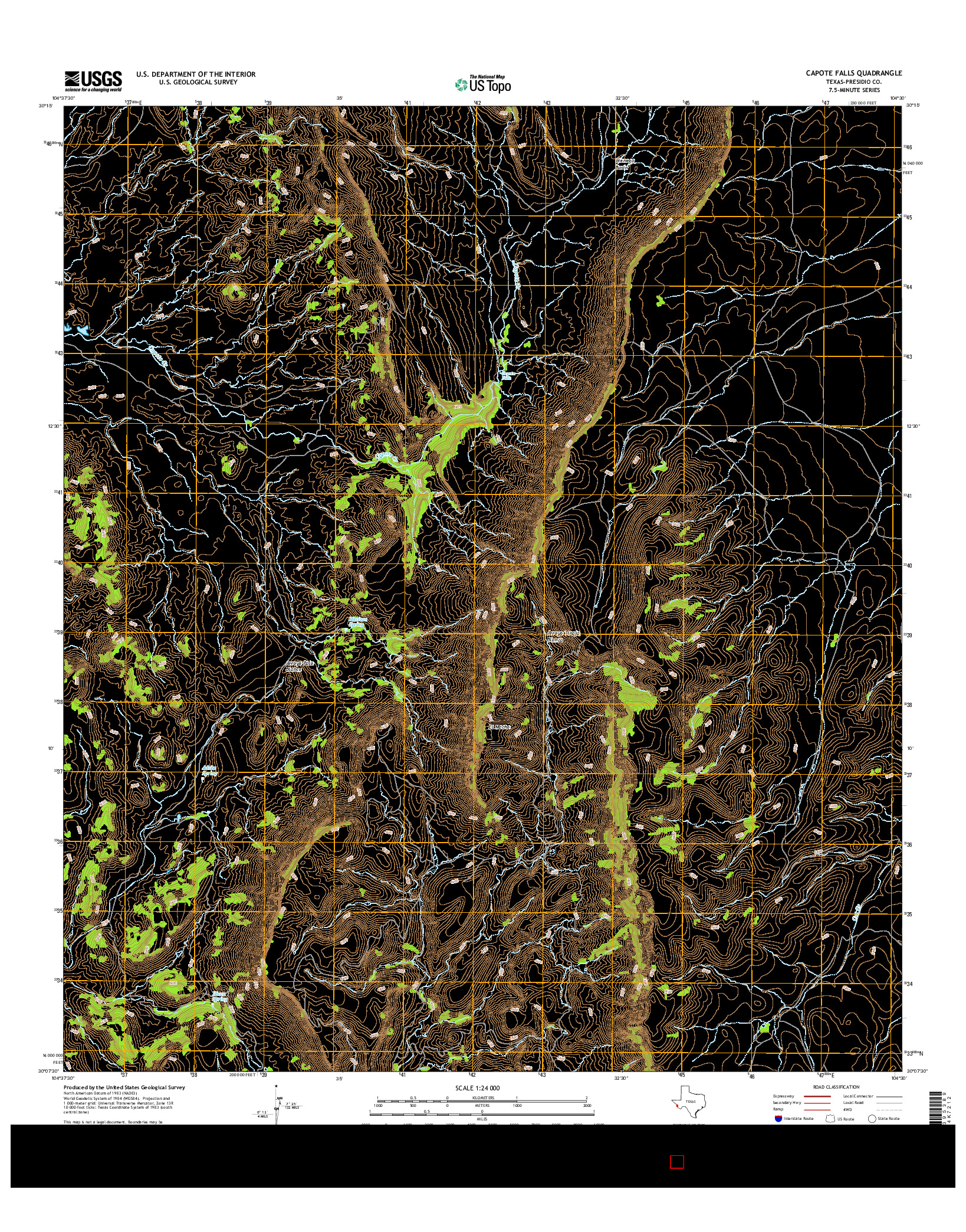 USGS US TOPO 7.5-MINUTE MAP FOR CAPOTE FALLS, TX 2016