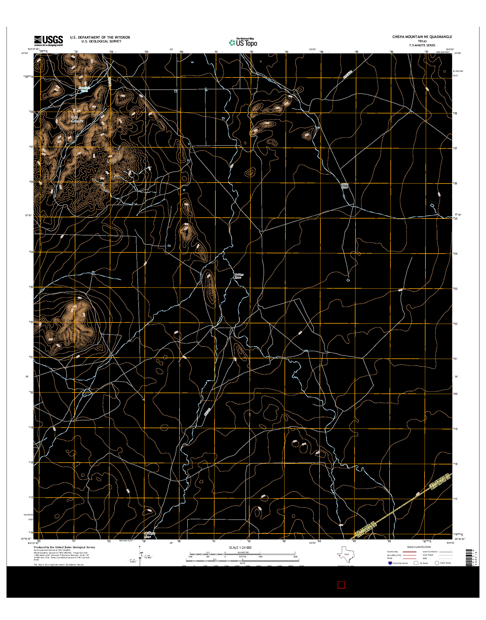 USGS US TOPO 7.5-MINUTE MAP FOR CHISPA MOUNTAIN NE, TX 2016