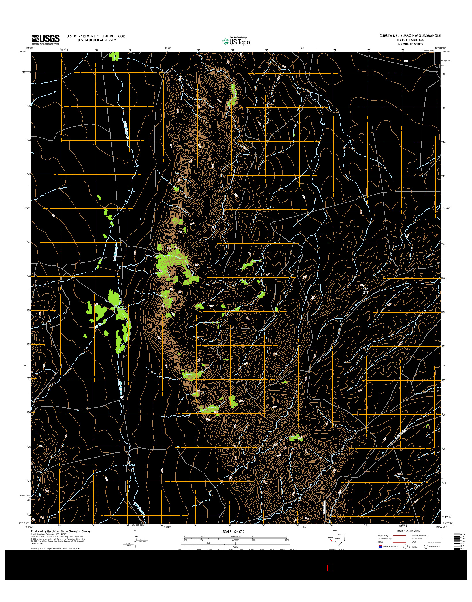 USGS US TOPO 7.5-MINUTE MAP FOR CUESTA DEL BURRO NW, TX 2016