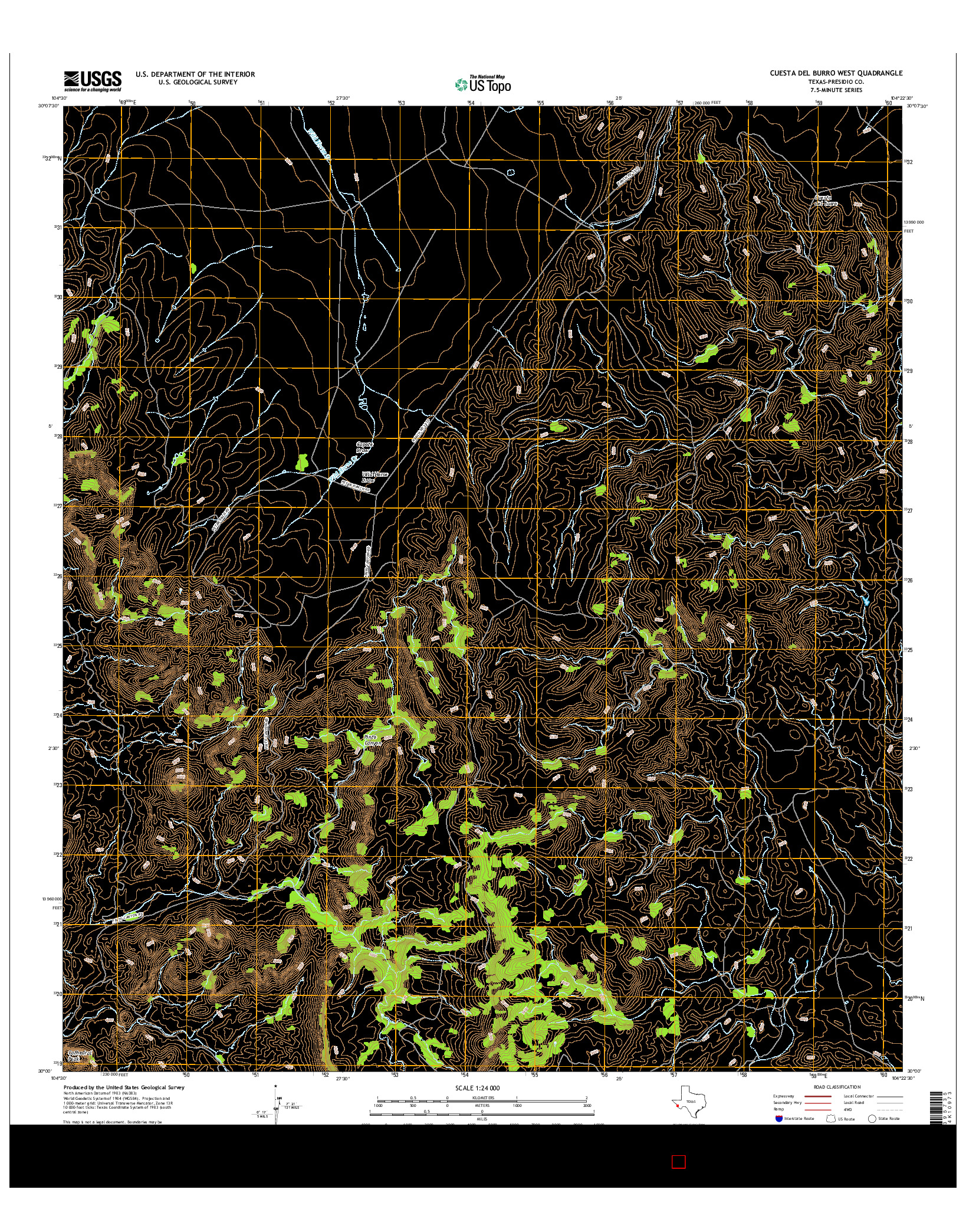 USGS US TOPO 7.5-MINUTE MAP FOR CUESTA DEL BURRO WEST, TX 2016
