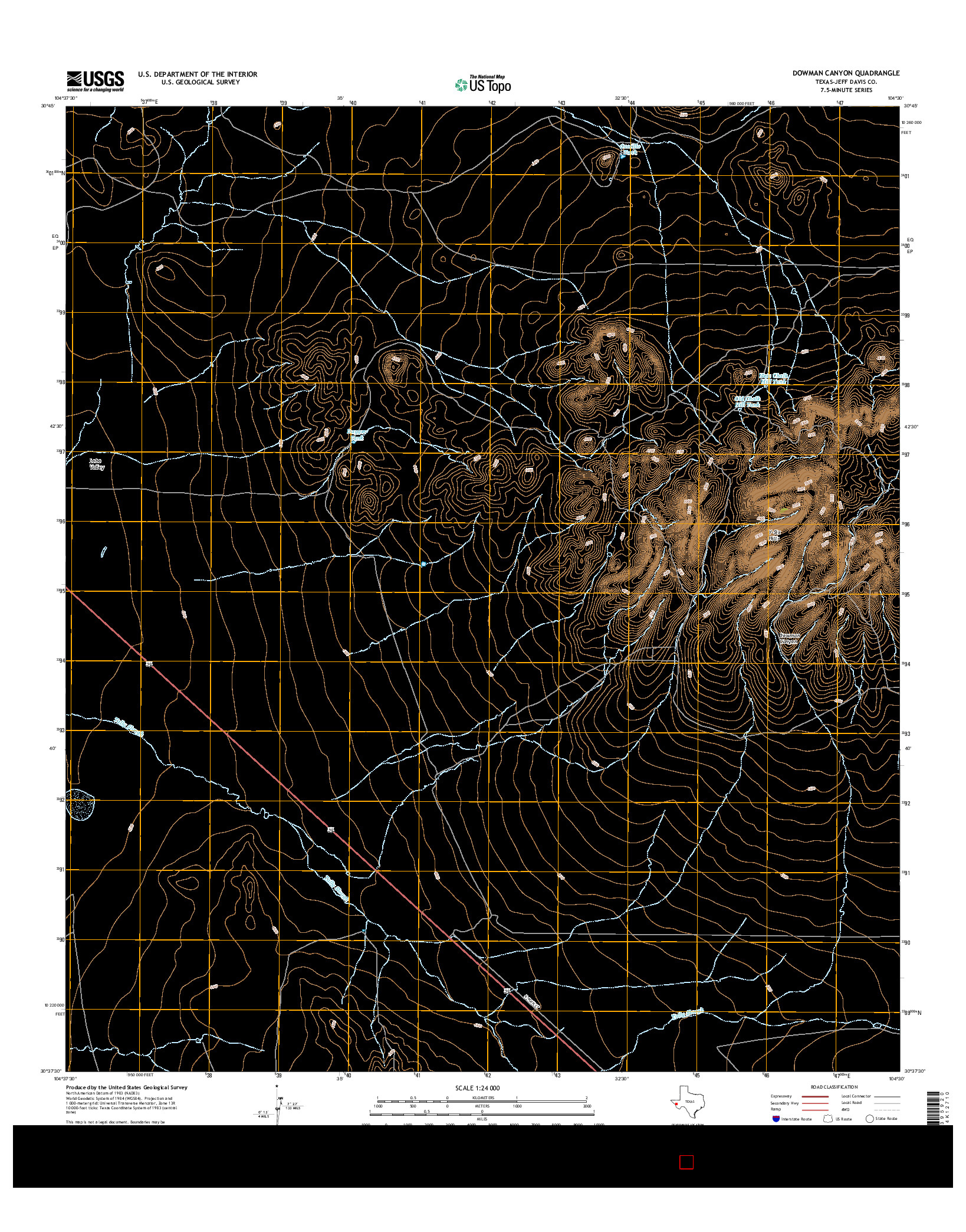 USGS US TOPO 7.5-MINUTE MAP FOR DOWMAN CANYON, TX 2016