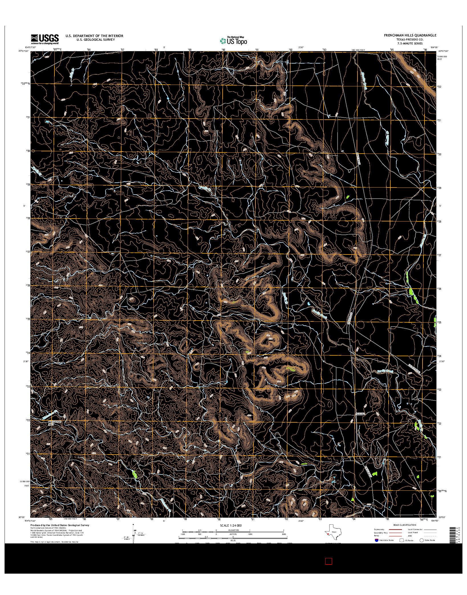 USGS US TOPO 7.5-MINUTE MAP FOR FRENCHMAN HILLS, TX 2016