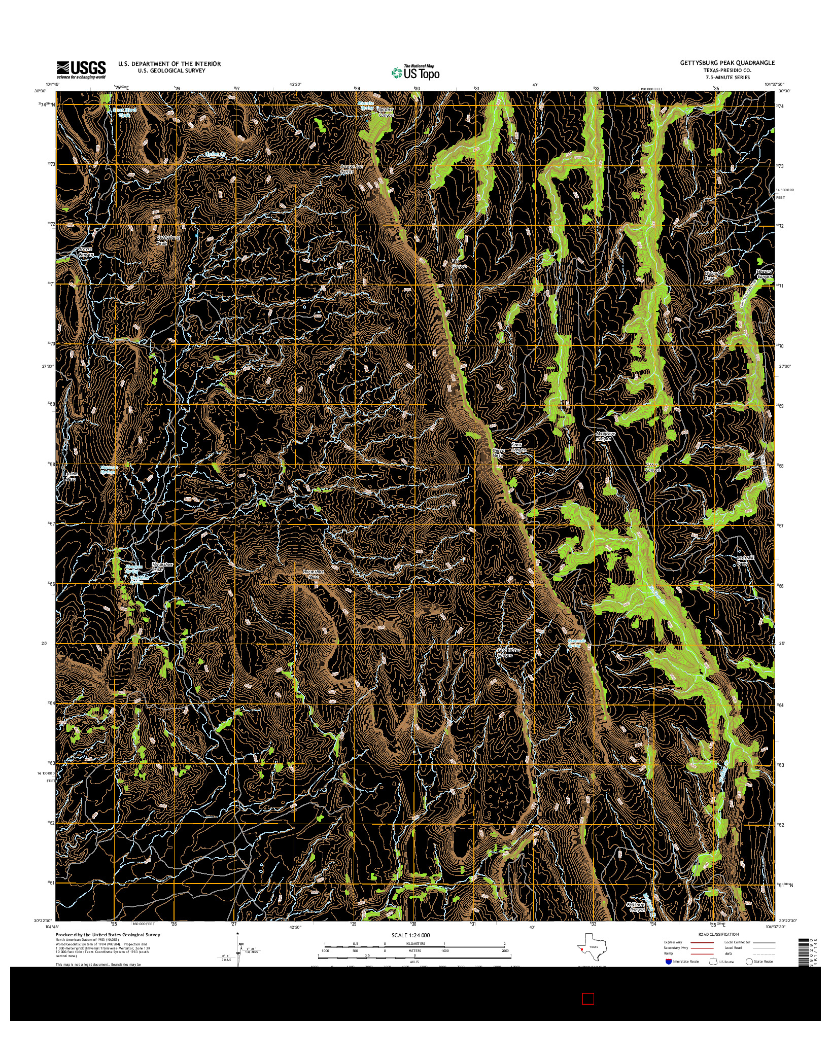 USGS US TOPO 7.5-MINUTE MAP FOR GETTYSBURG PEAK, TX 2016