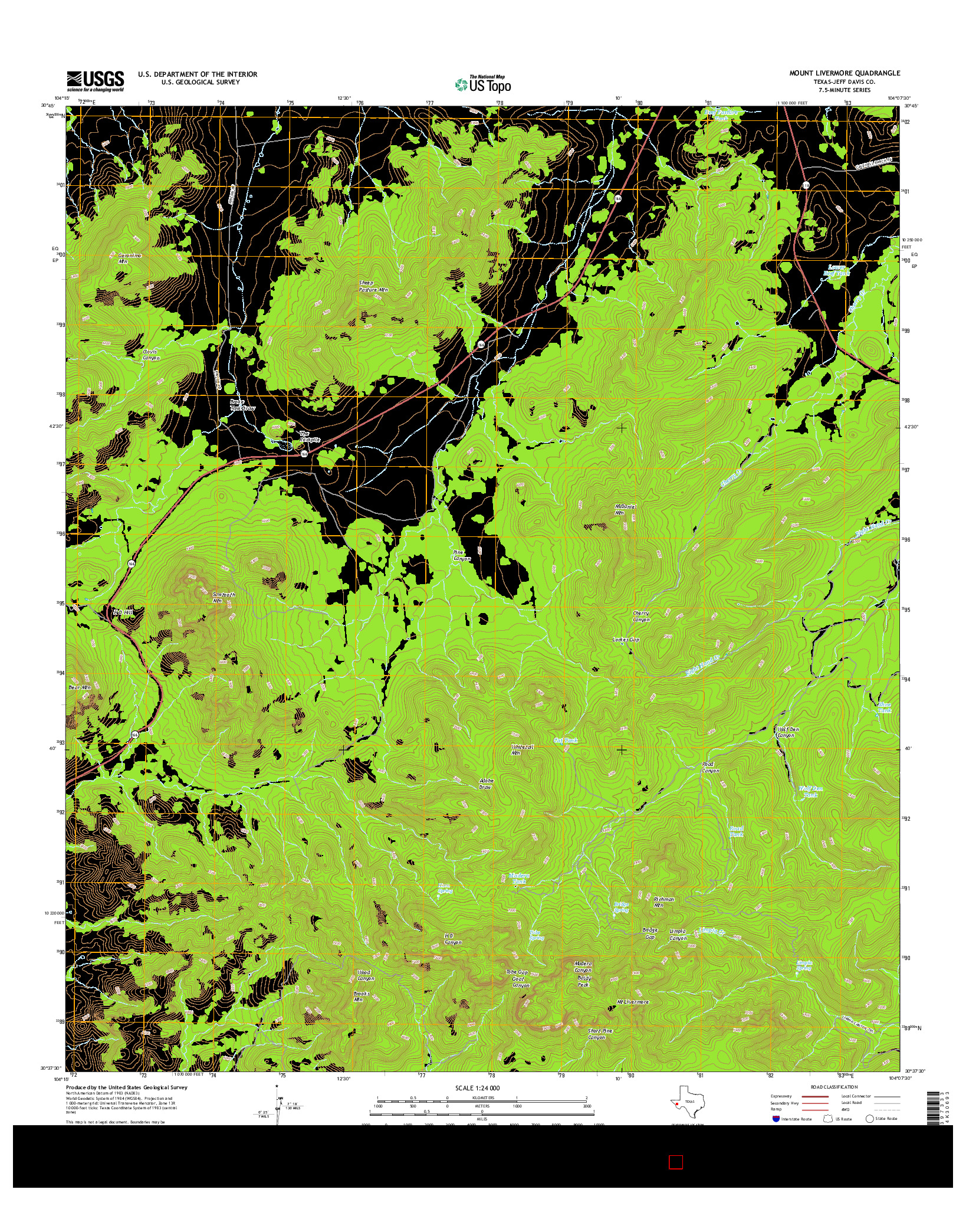 USGS US TOPO 7.5-MINUTE MAP FOR MOUNT LIVERMORE, TX 2016