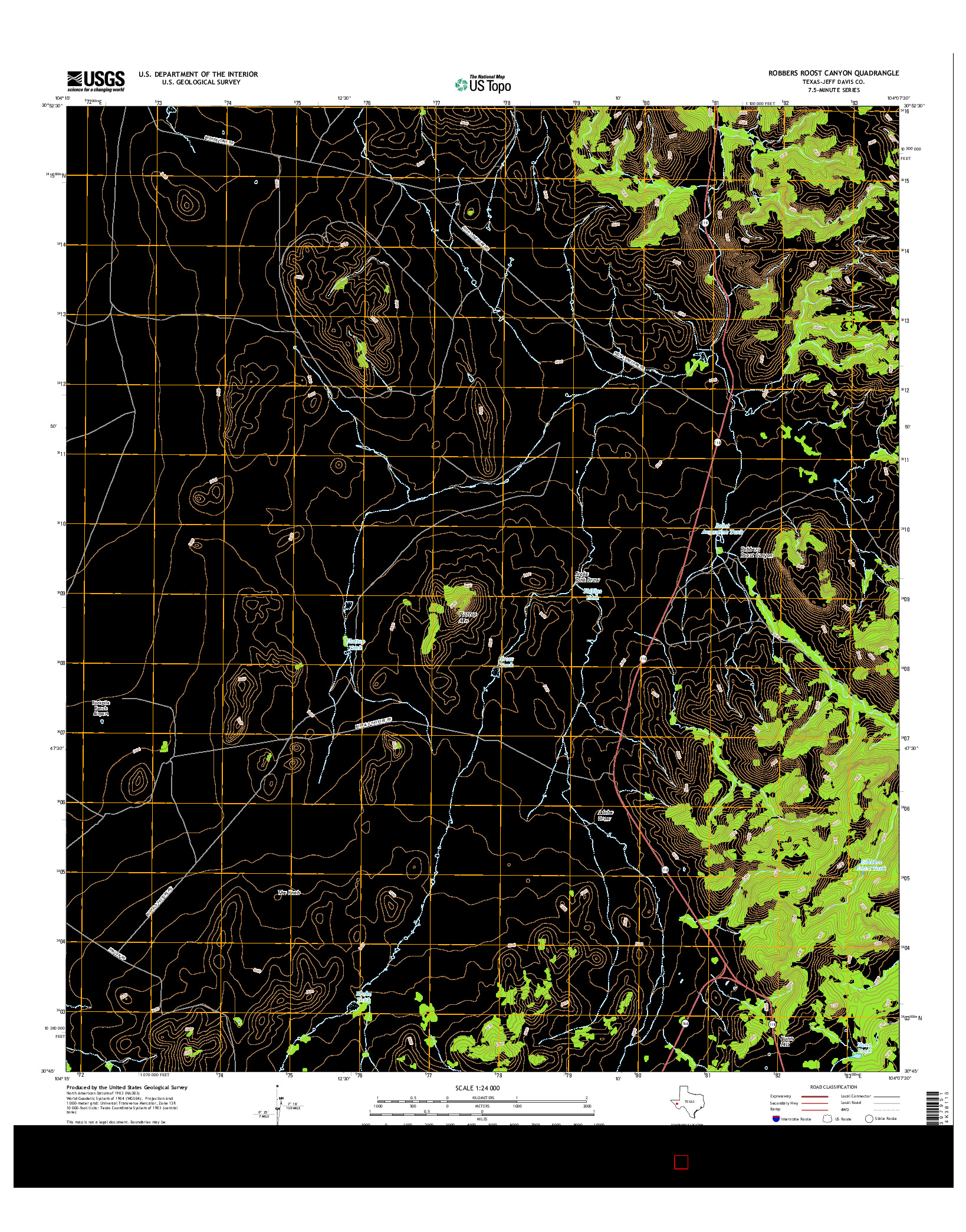 USGS US TOPO 7.5-MINUTE MAP FOR ROBBERS ROOST CANYON, TX 2016