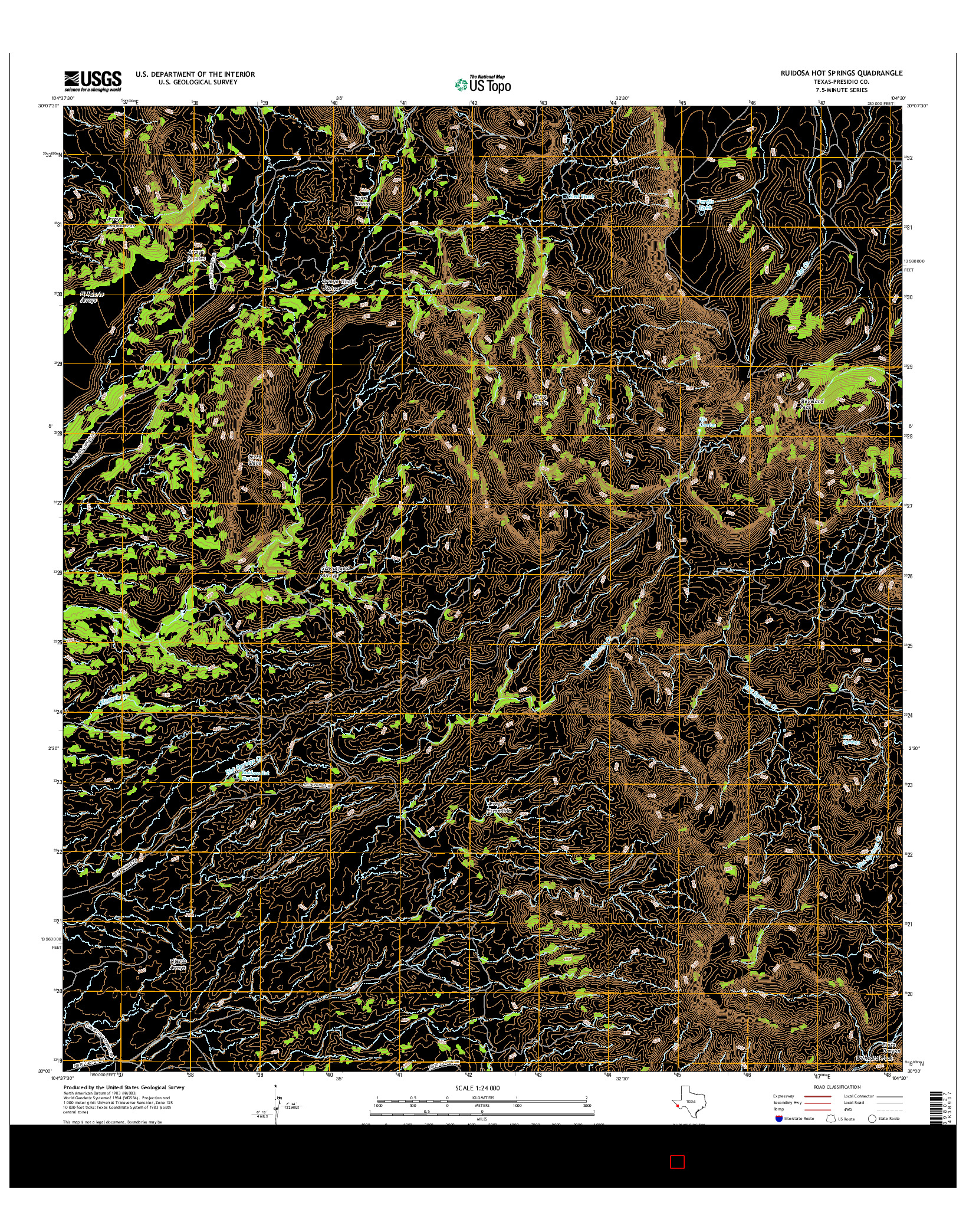 USGS US TOPO 7.5-MINUTE MAP FOR RUIDOSA HOT SPRINGS, TX 2016