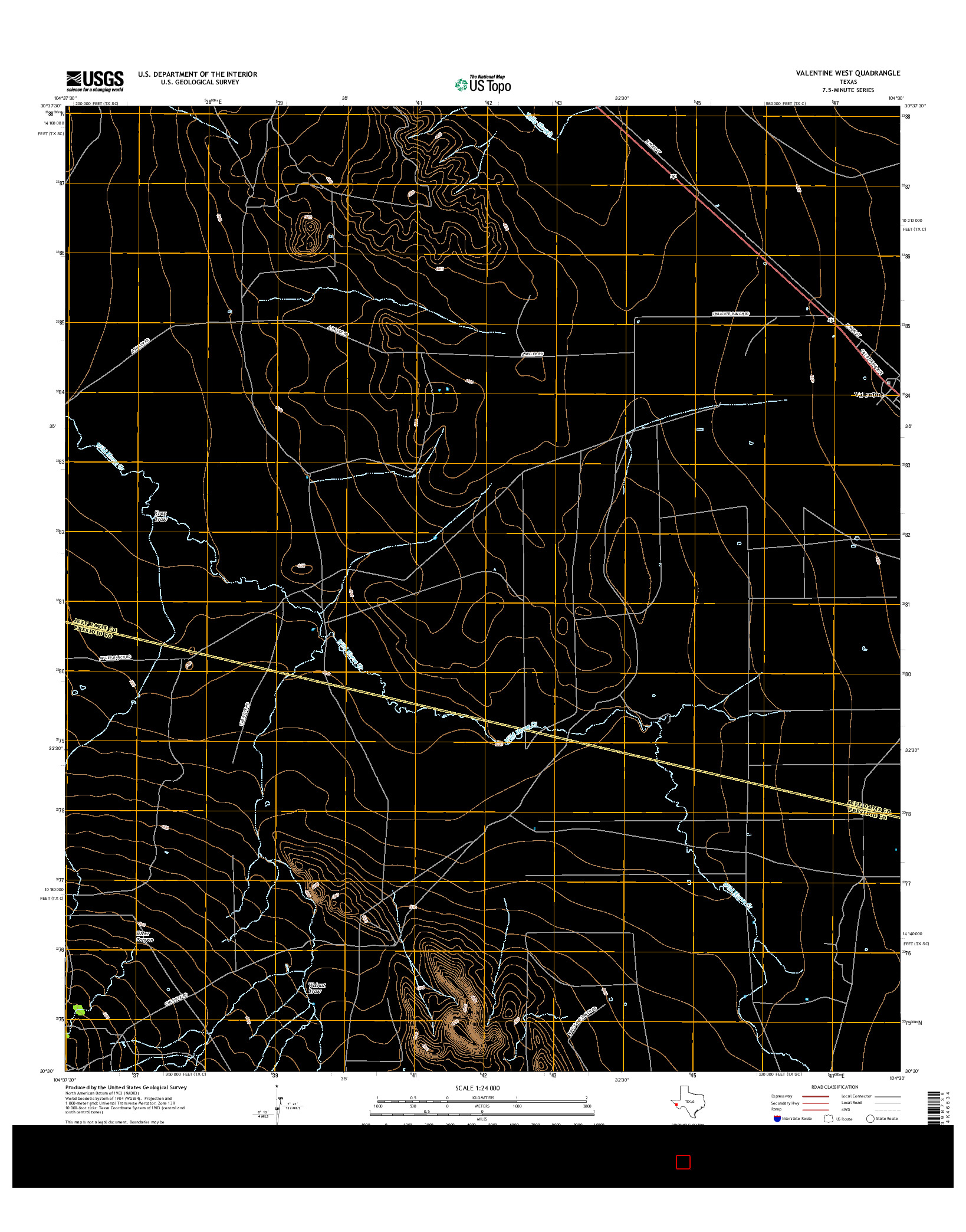 USGS US TOPO 7.5-MINUTE MAP FOR VALENTINE WEST, TX 2016