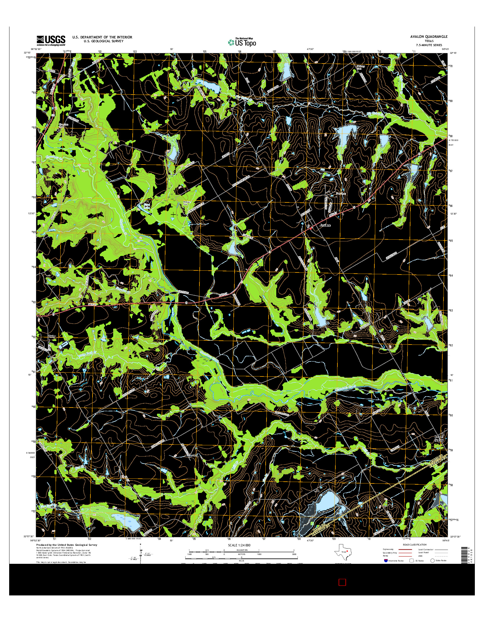 USGS US TOPO 7.5-MINUTE MAP FOR AVALON, TX 2016