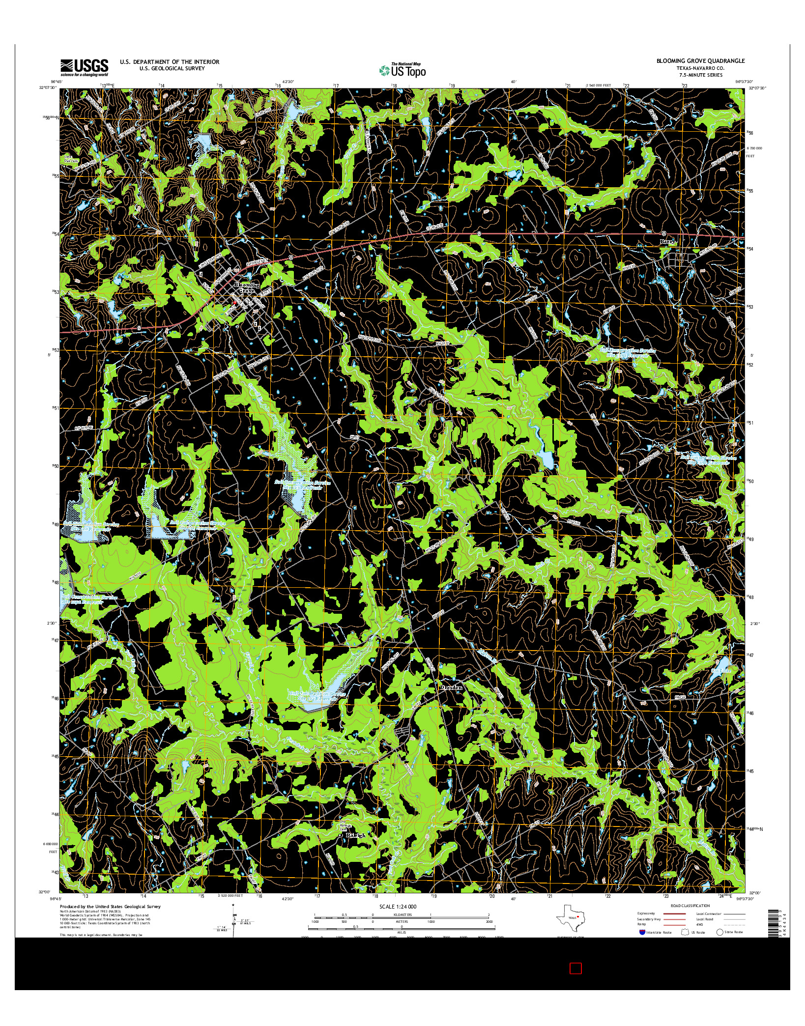 USGS US TOPO 7.5-MINUTE MAP FOR BLOOMING GROVE, TX 2016