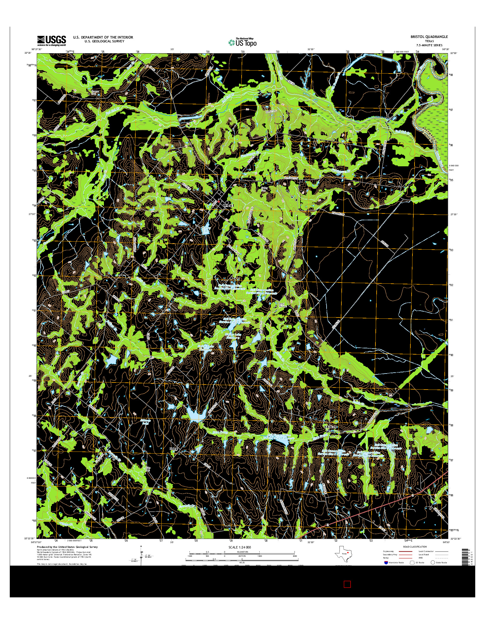 USGS US TOPO 7.5-MINUTE MAP FOR BRISTOL, TX 2016