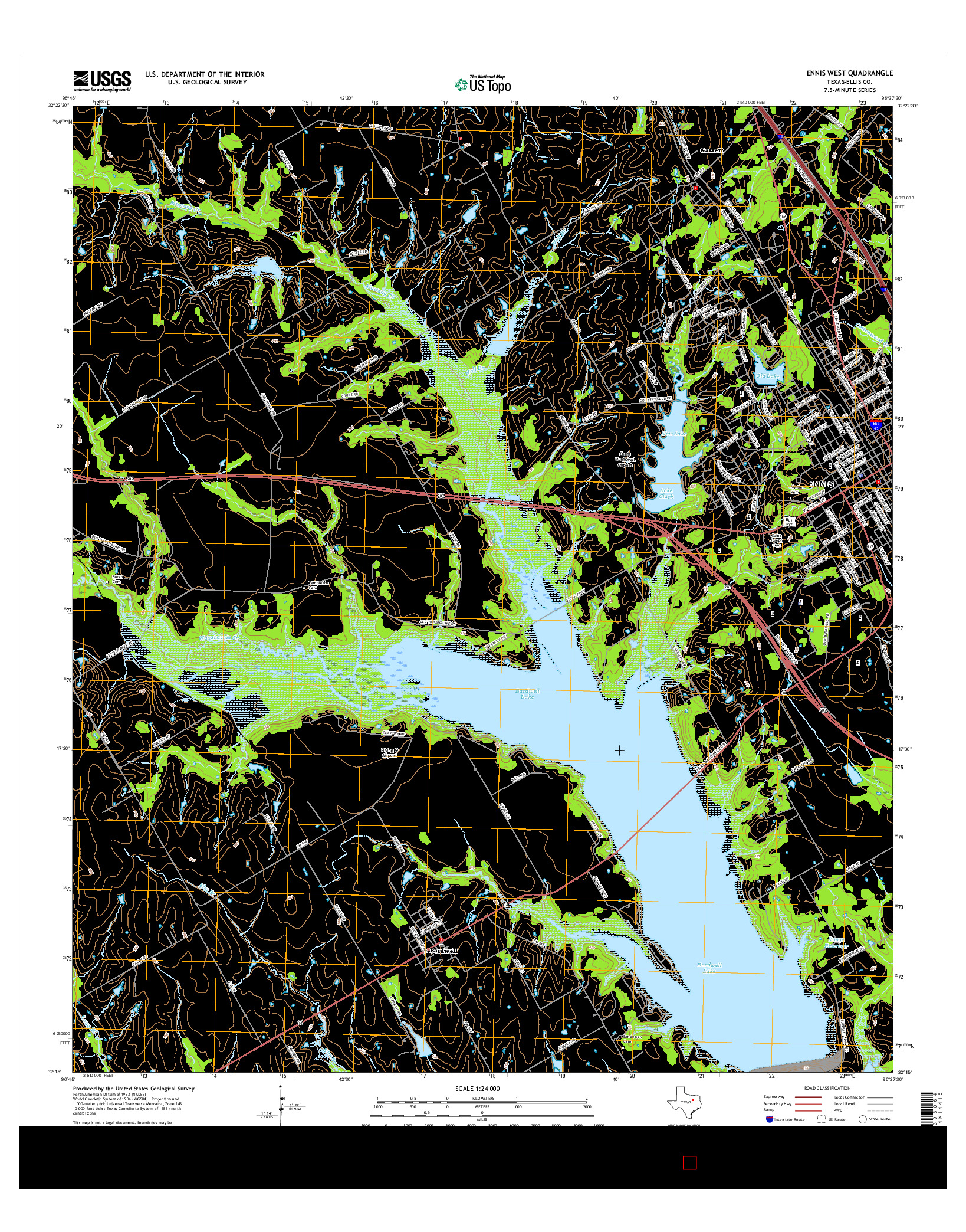 USGS US TOPO 7.5-MINUTE MAP FOR ENNIS WEST, TX 2016