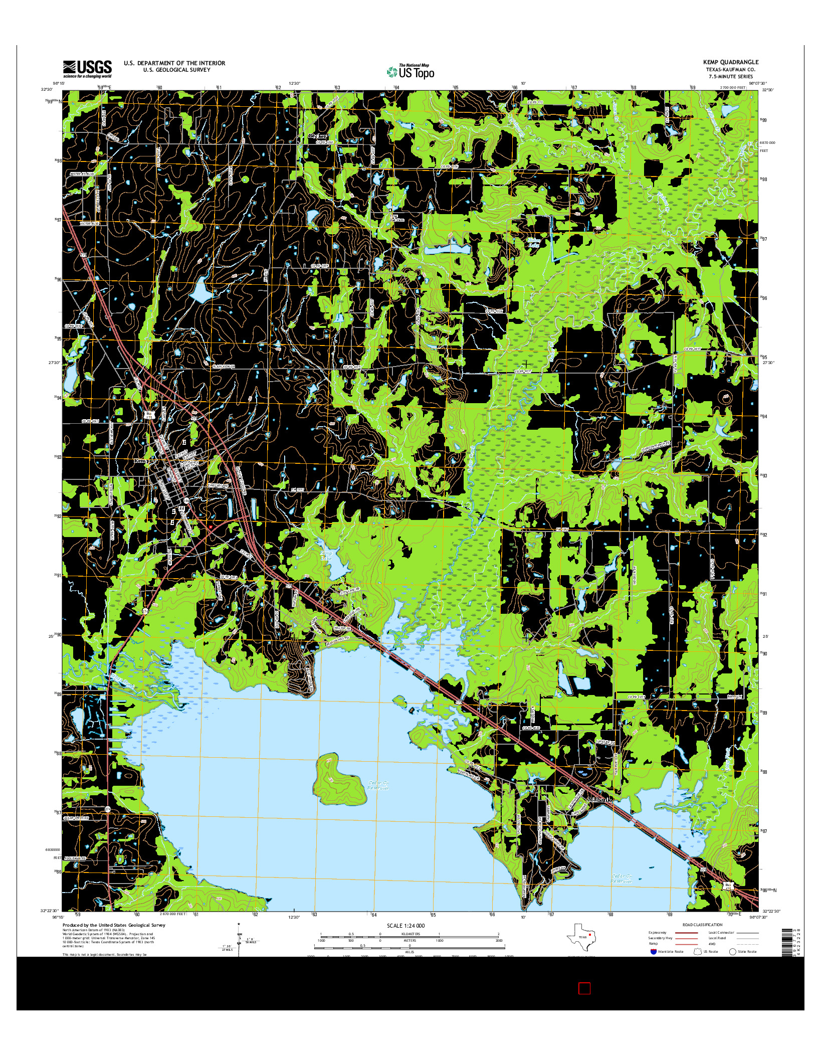 USGS US TOPO 7.5-MINUTE MAP FOR KEMP, TX 2016