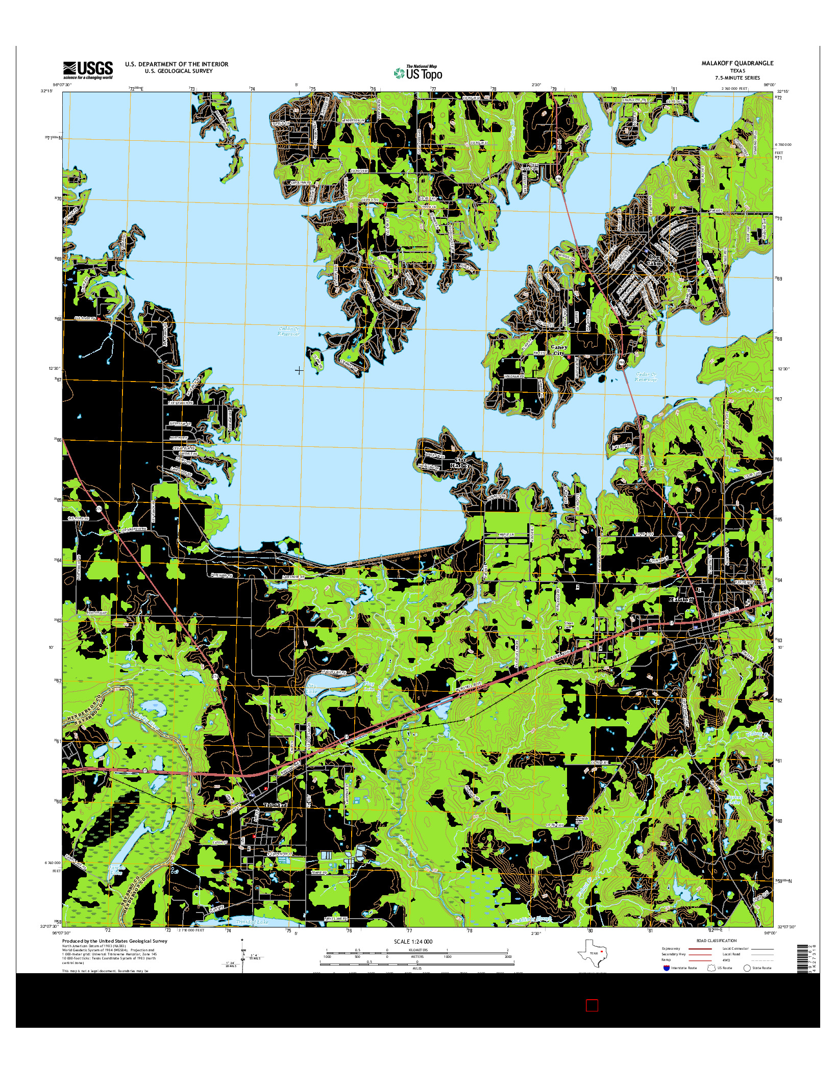 USGS US TOPO 7.5-MINUTE MAP FOR MALAKOFF, TX 2016