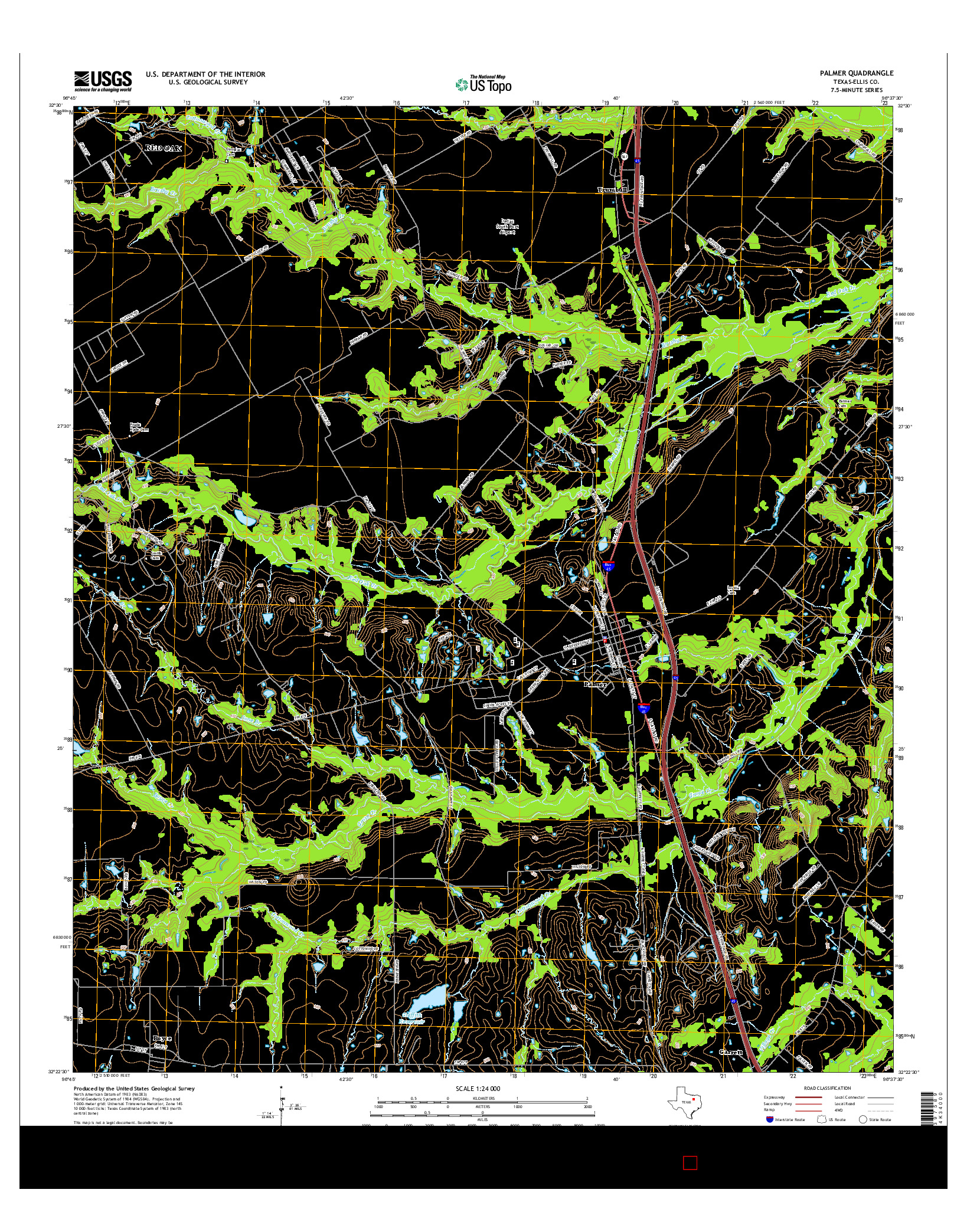 USGS US TOPO 7.5-MINUTE MAP FOR PALMER, TX 2016