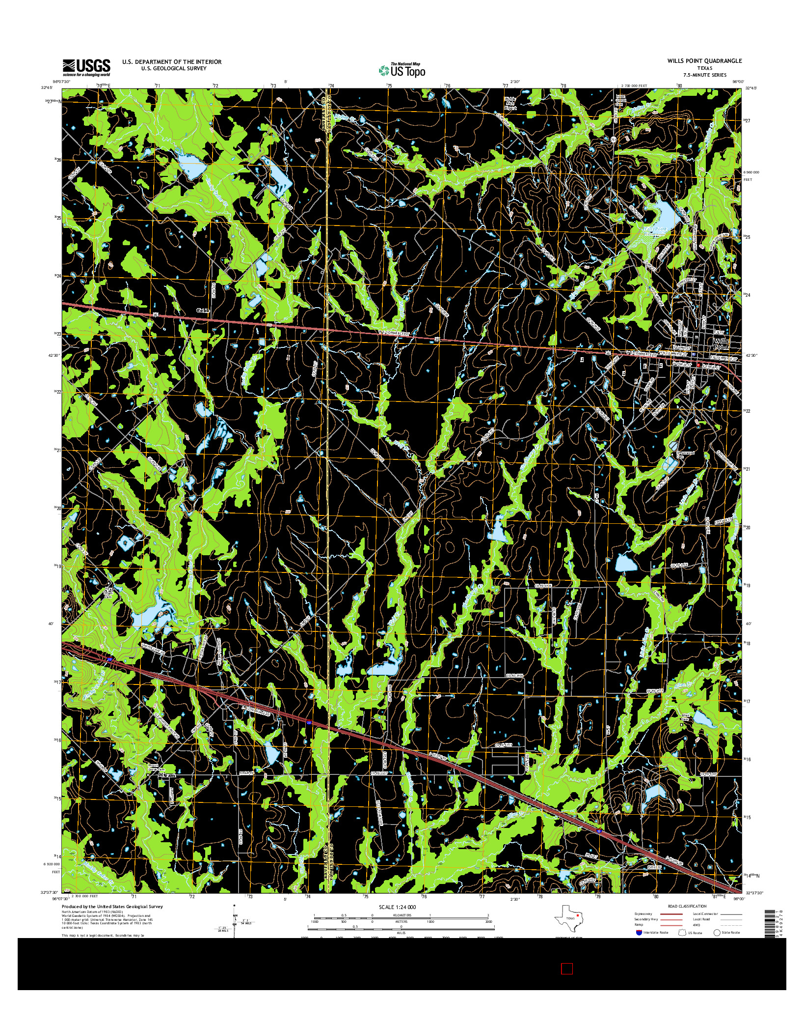 USGS US TOPO 7.5-MINUTE MAP FOR WILLS POINT, TX 2016