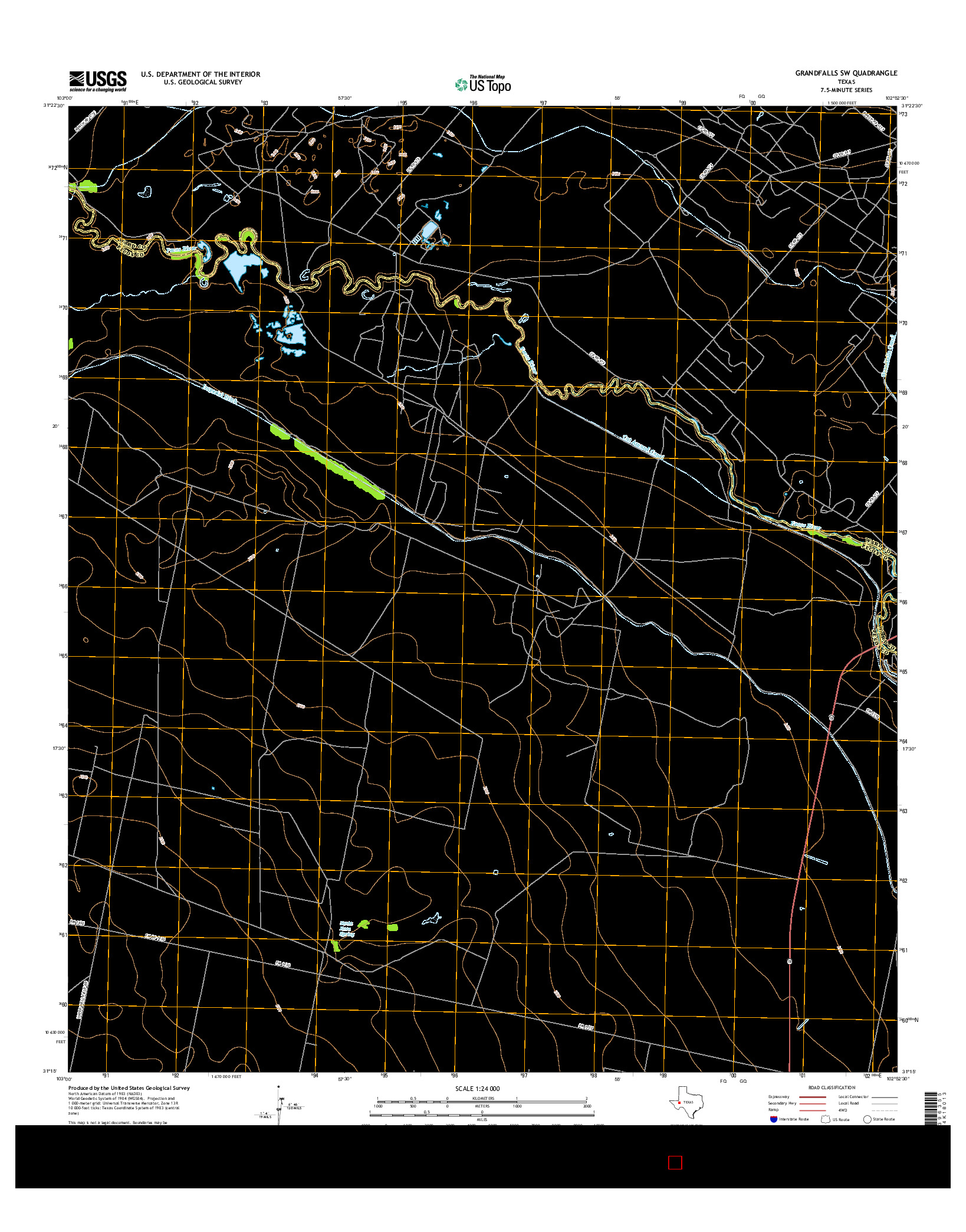 USGS US TOPO 7.5-MINUTE MAP FOR GRANDFALLS SW, TX 2016