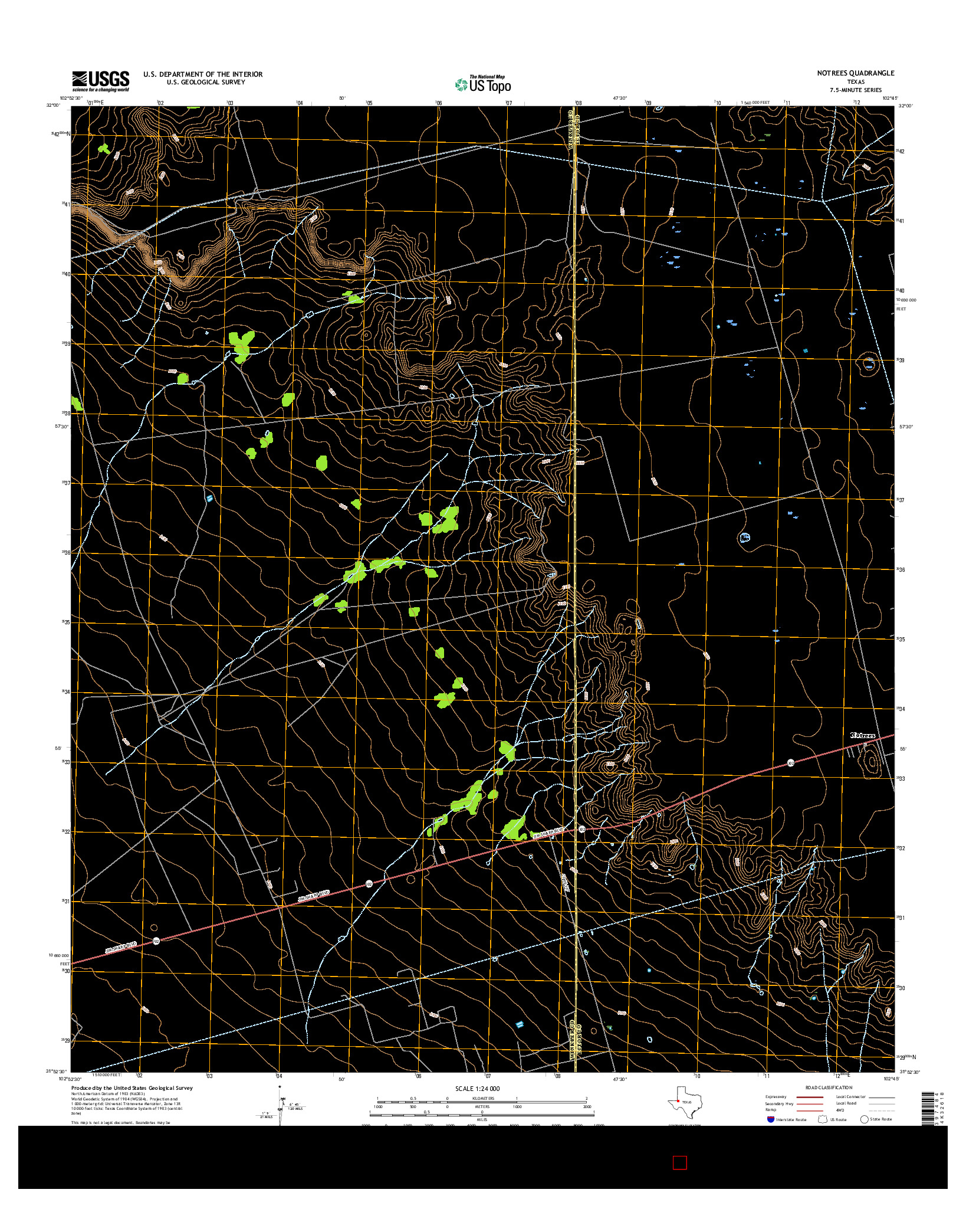 USGS US TOPO 7.5-MINUTE MAP FOR NOTREES, TX 2016