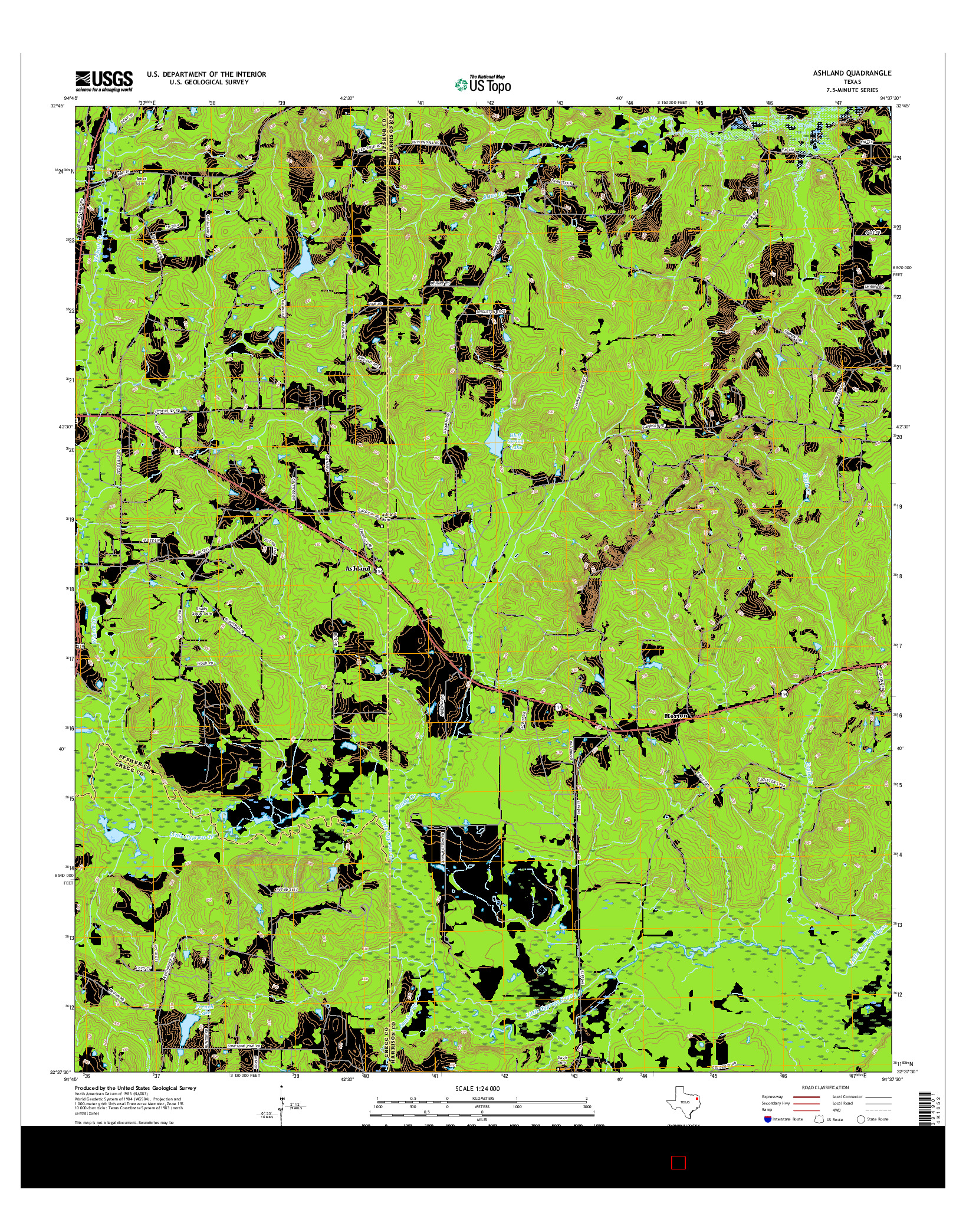 USGS US TOPO 7.5-MINUTE MAP FOR ASHLAND, TX 2016