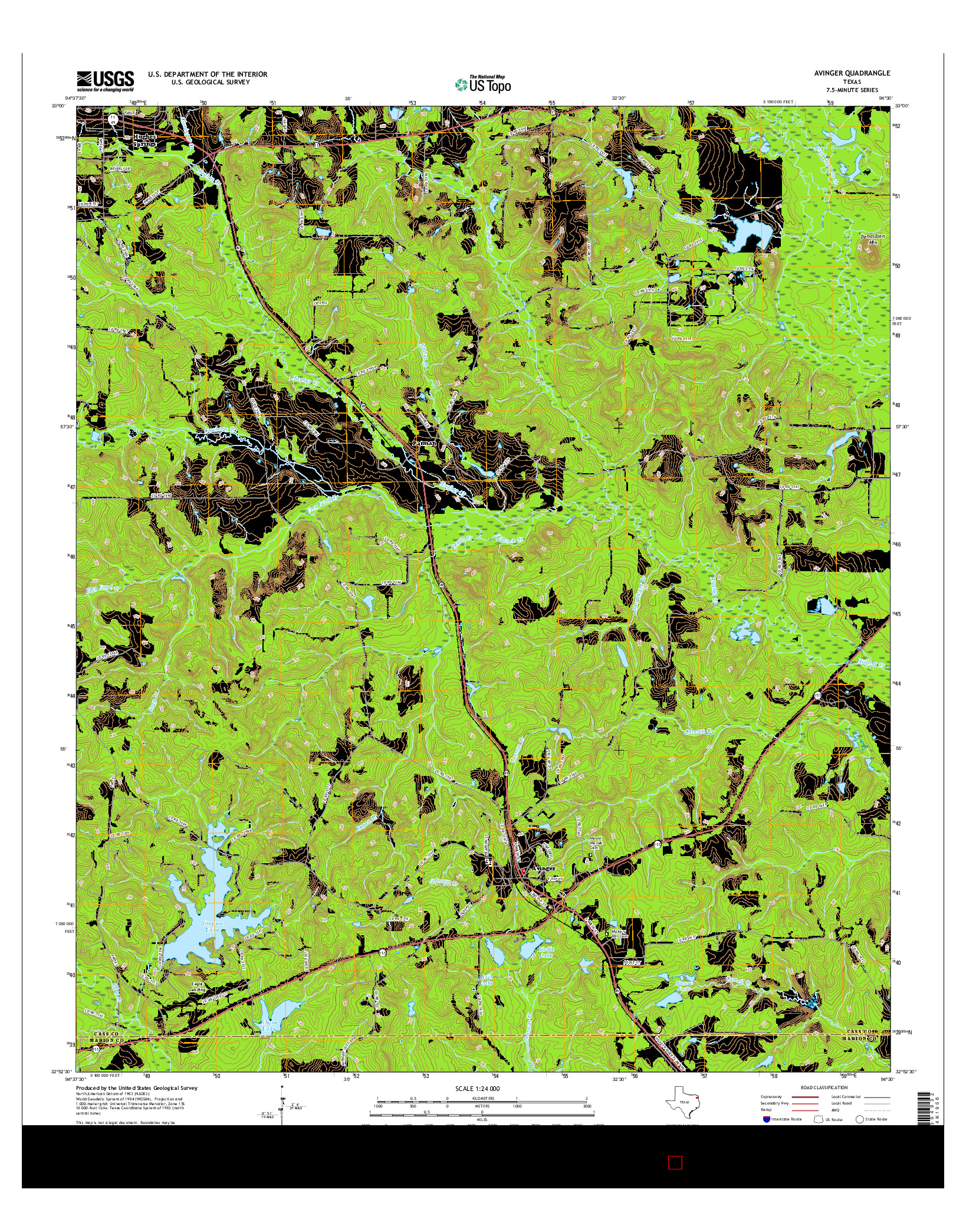 USGS US TOPO 7.5-MINUTE MAP FOR AVINGER, TX 2016